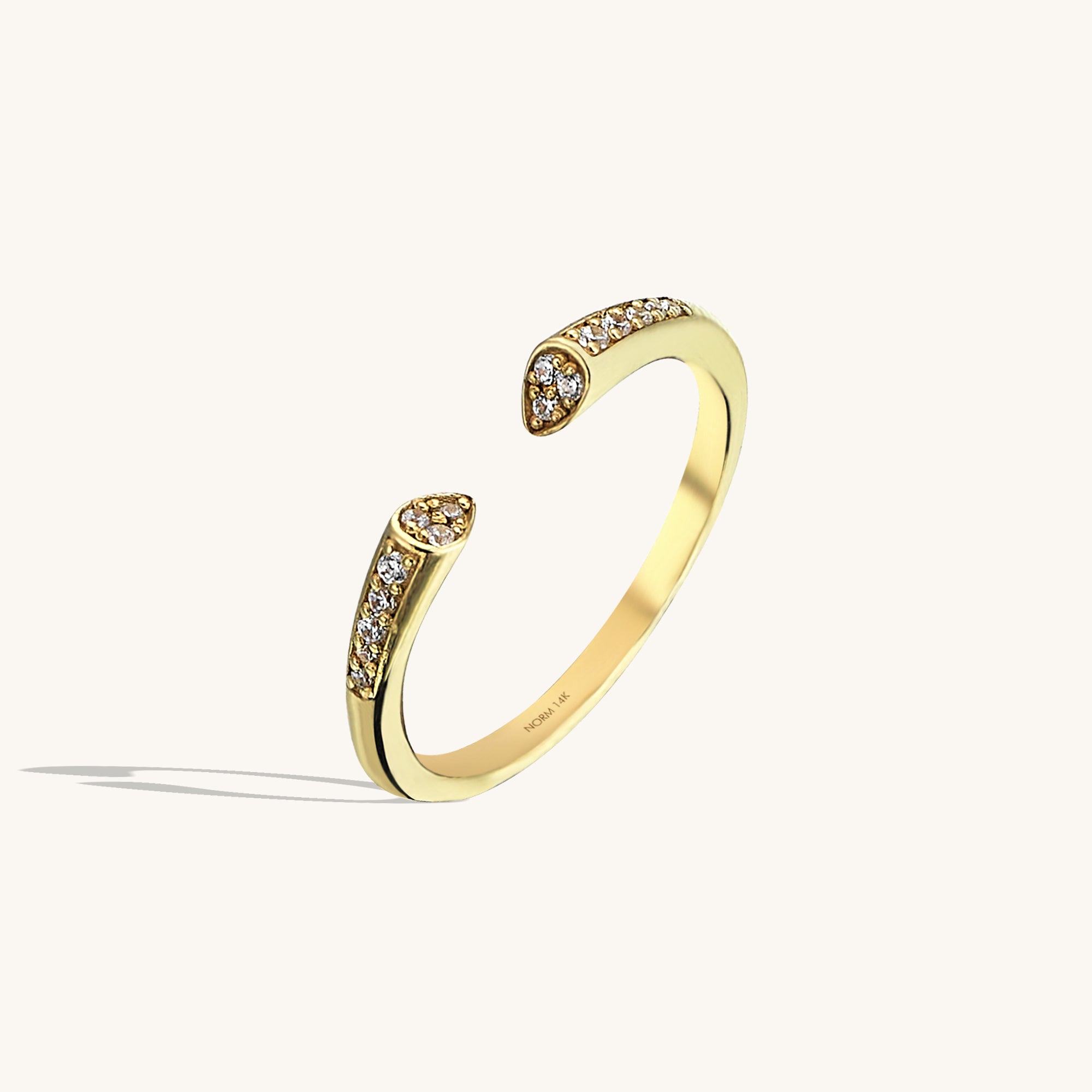 14k Real Gold Paved Open Cuff Stacking Ring