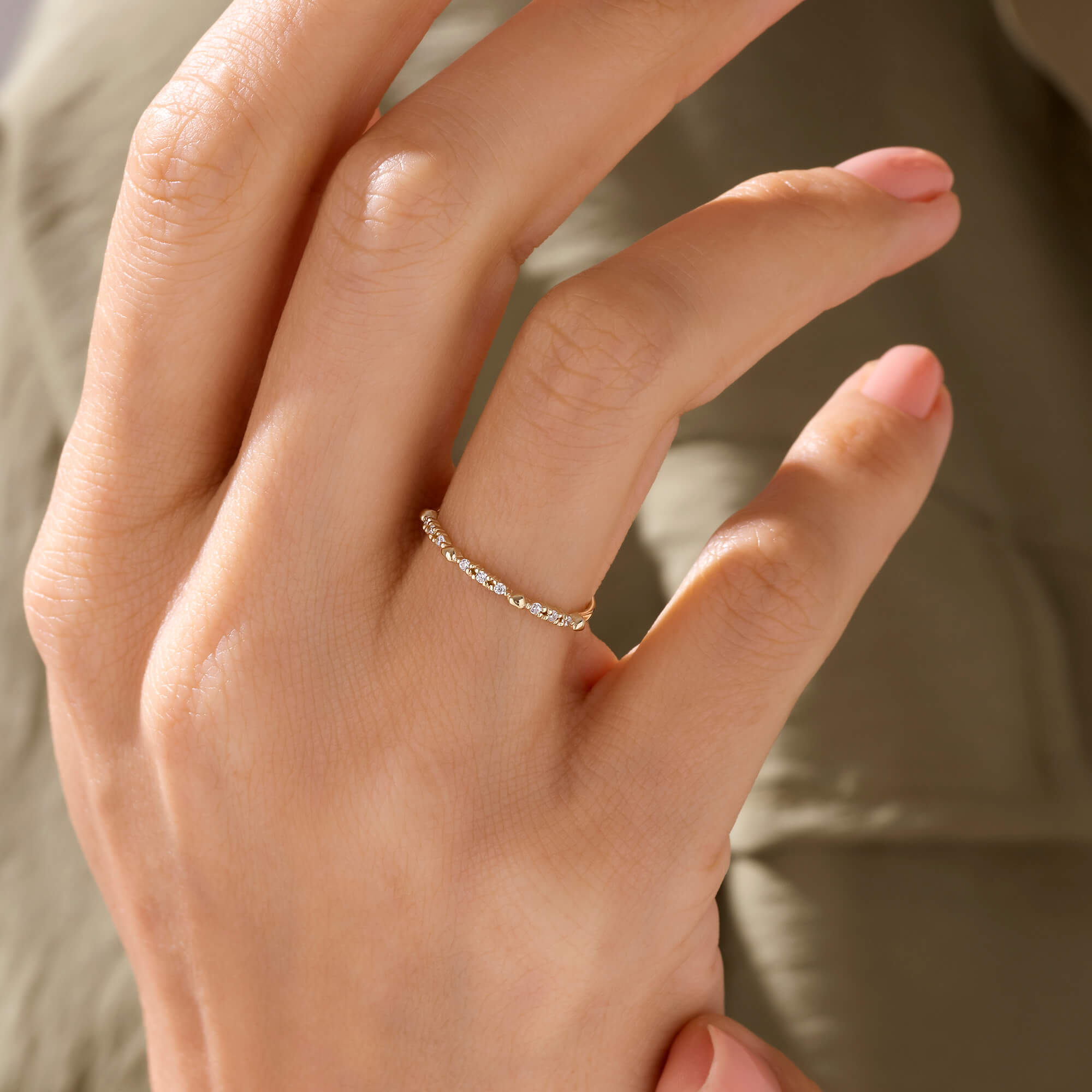 Minimalist Pave Heart Ring in 14k Solid Gold