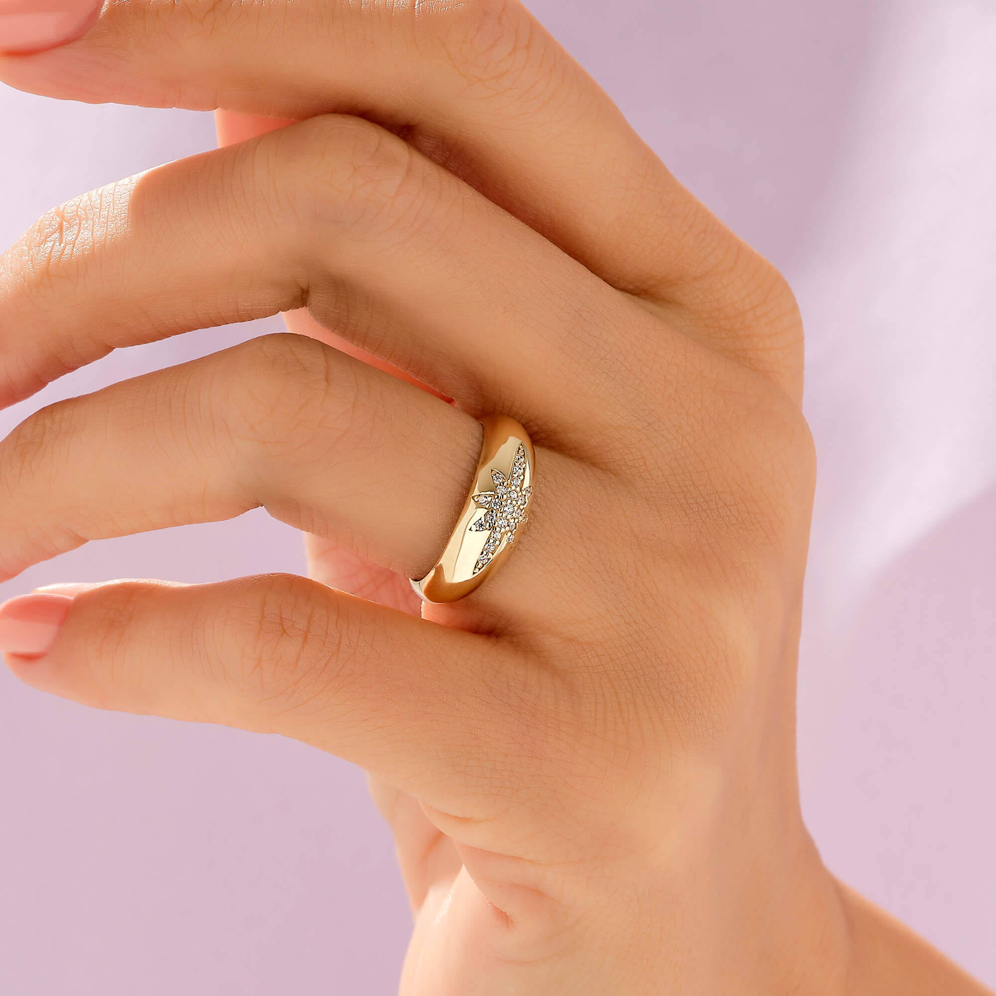 Women's North Star Pave Chunky Statement Ring in 14k Solid Gold