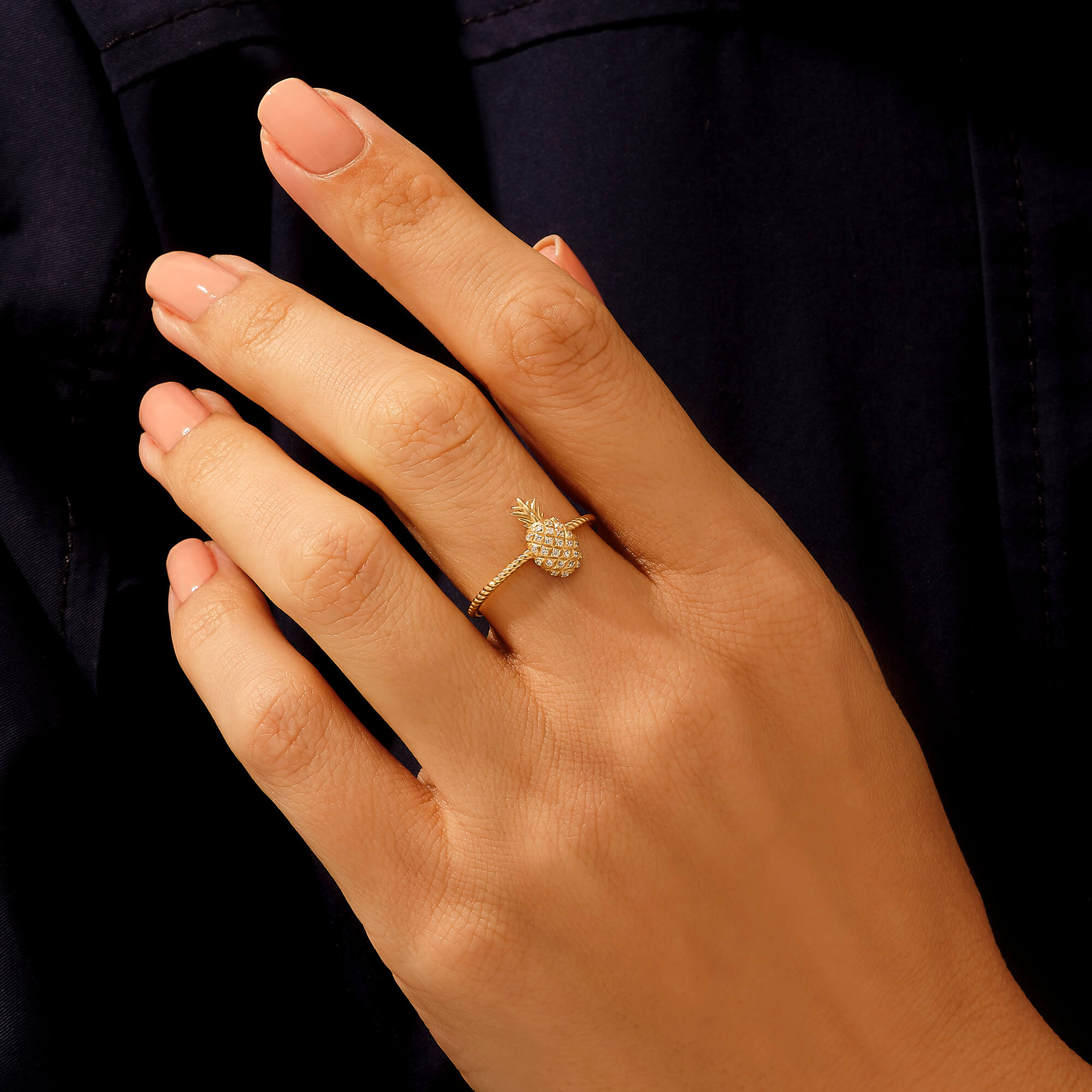 14k Gold Fashion Fruit Pave Pineapple Ring