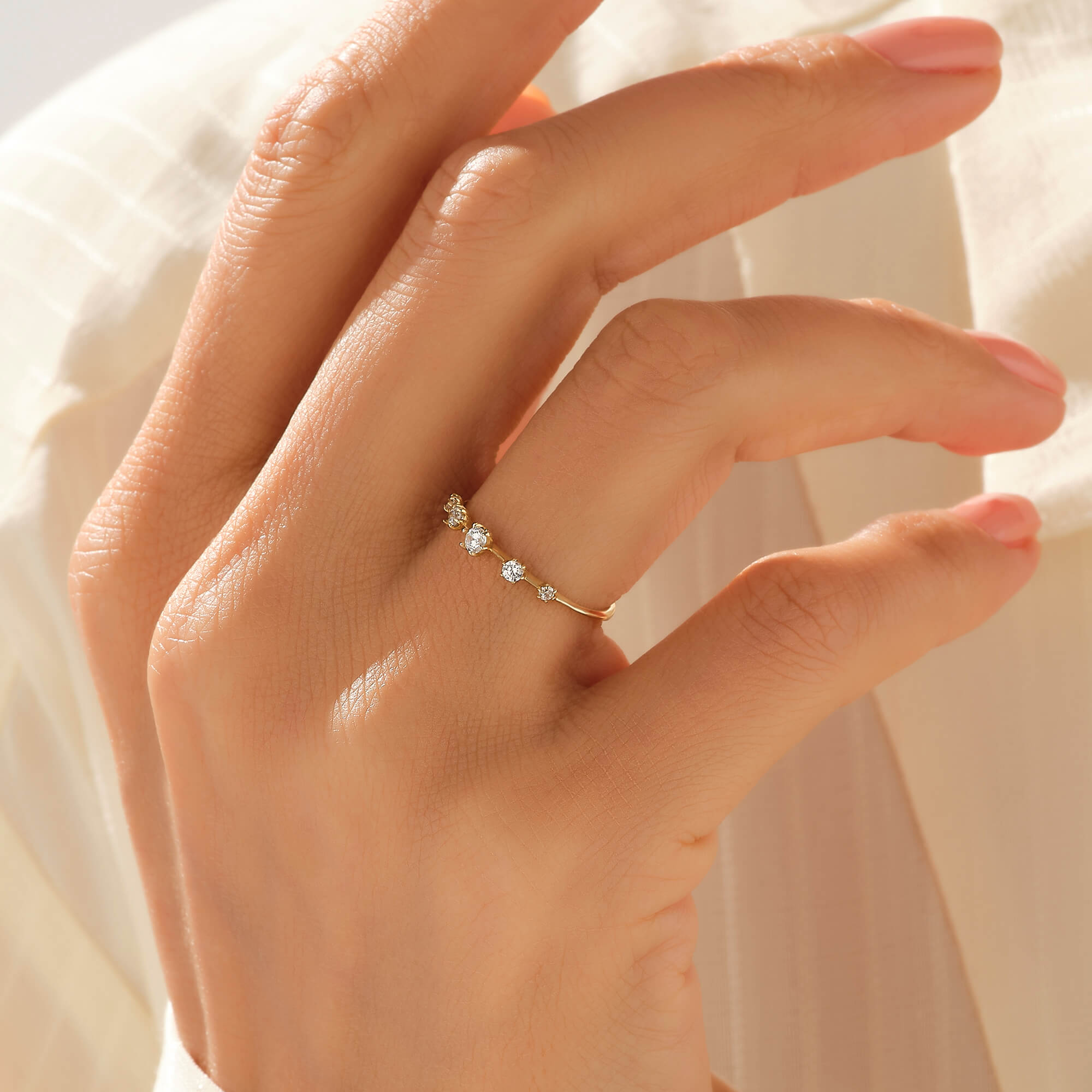 Dainty 5 Stone Solitaire Ring in 14k Solid Gold