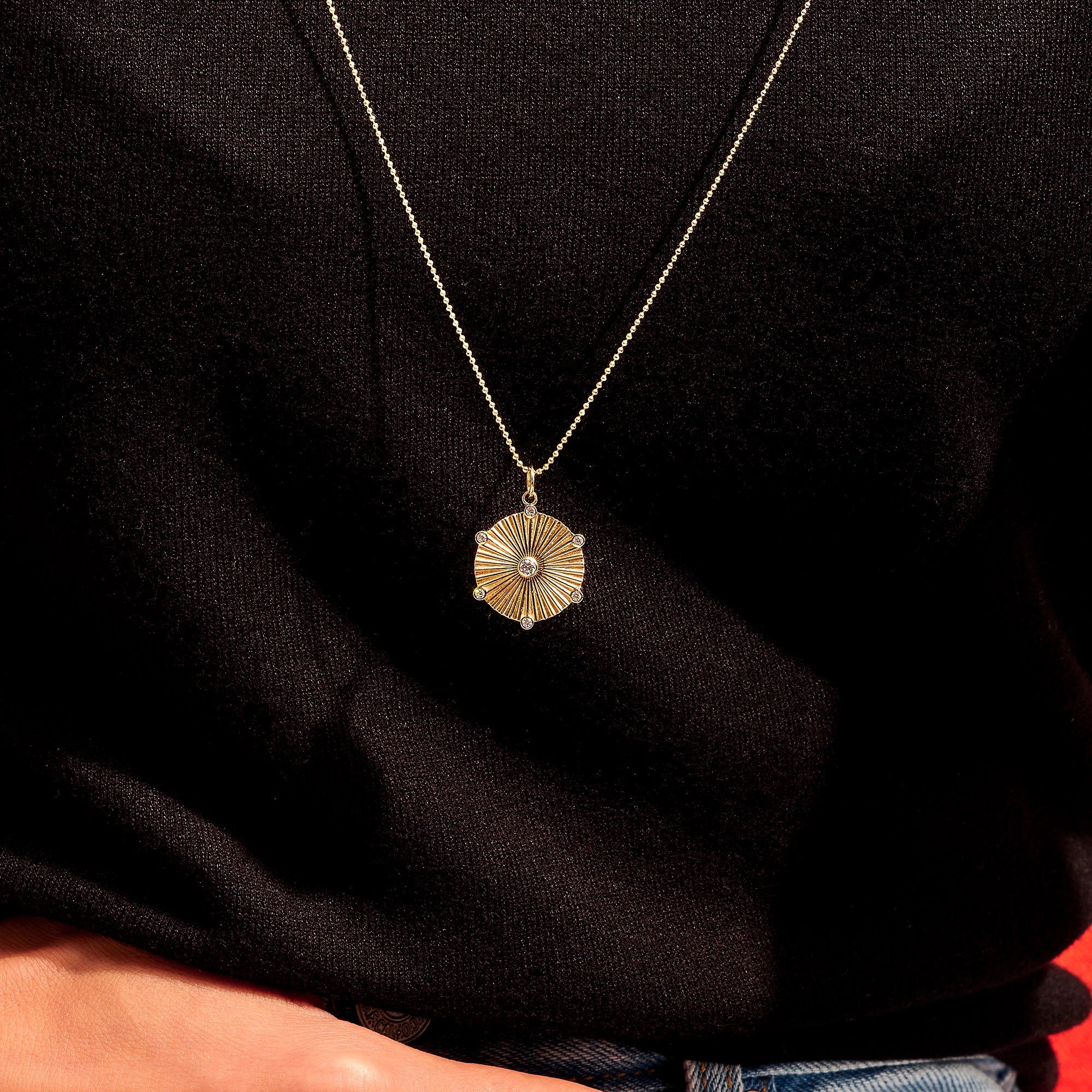 Women's 14k Gold Pave Sun Coin Pendant