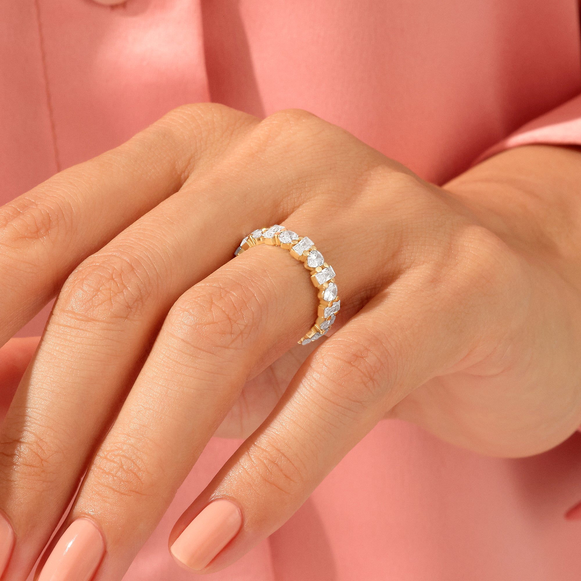 14k Real Gold Pear and Baguette Cut Half Eternity Ring