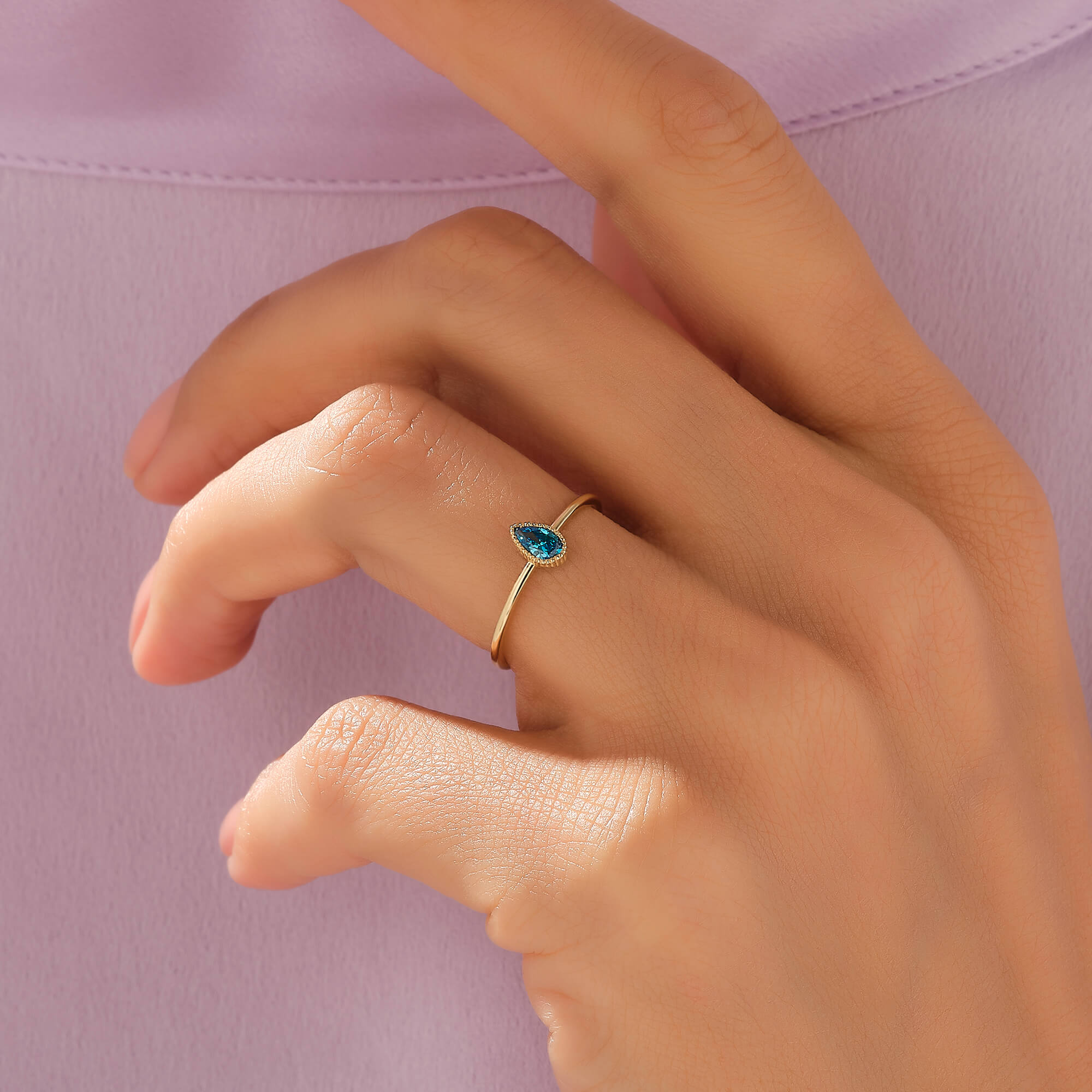 Pear Customizable Birthstone Ring in 14k Solid Yellow Gold