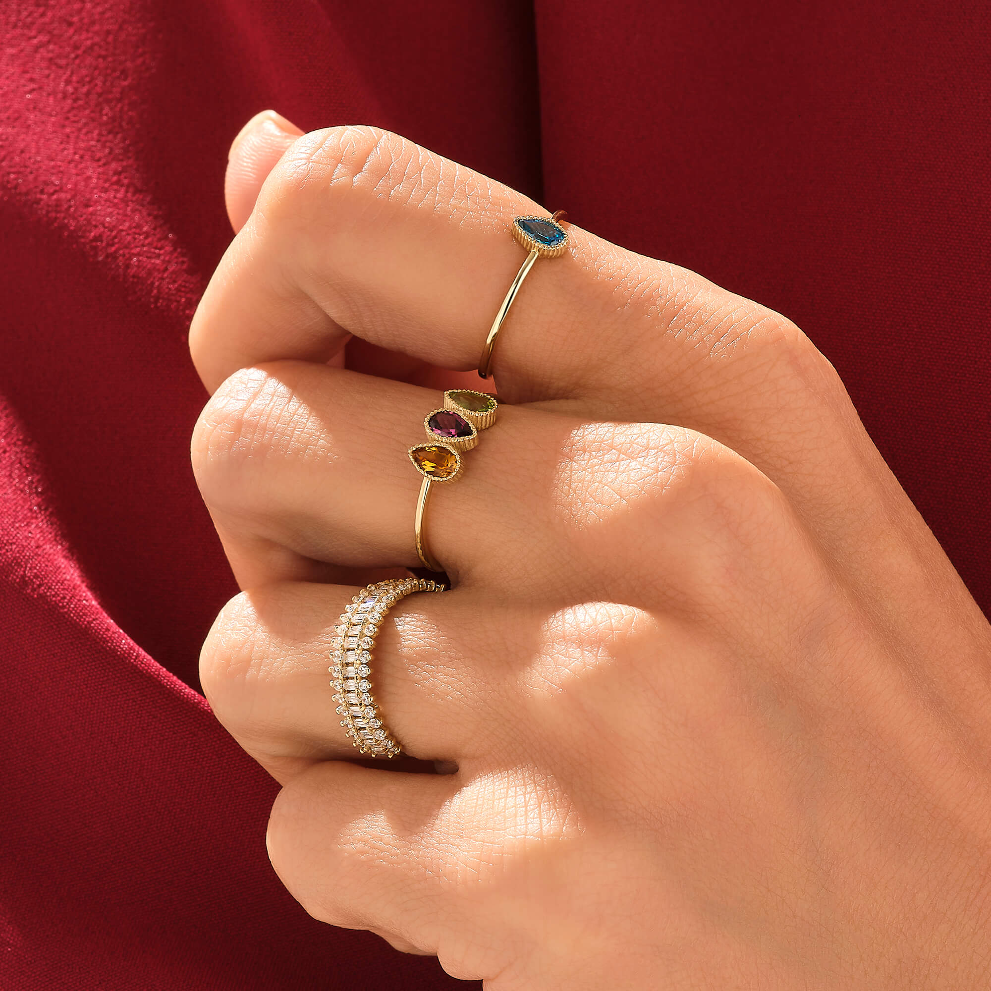 Pear Personalized Birthstone Stacking Ring in 14k Real Gold