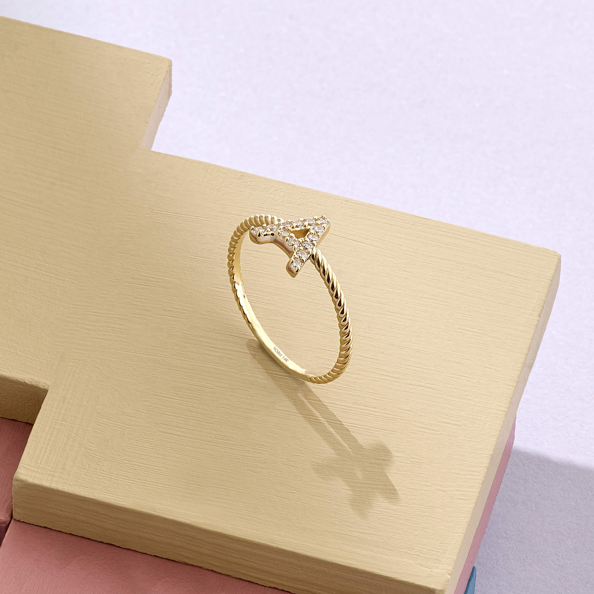 Dainty Letter Ring for Women, 14k Gold