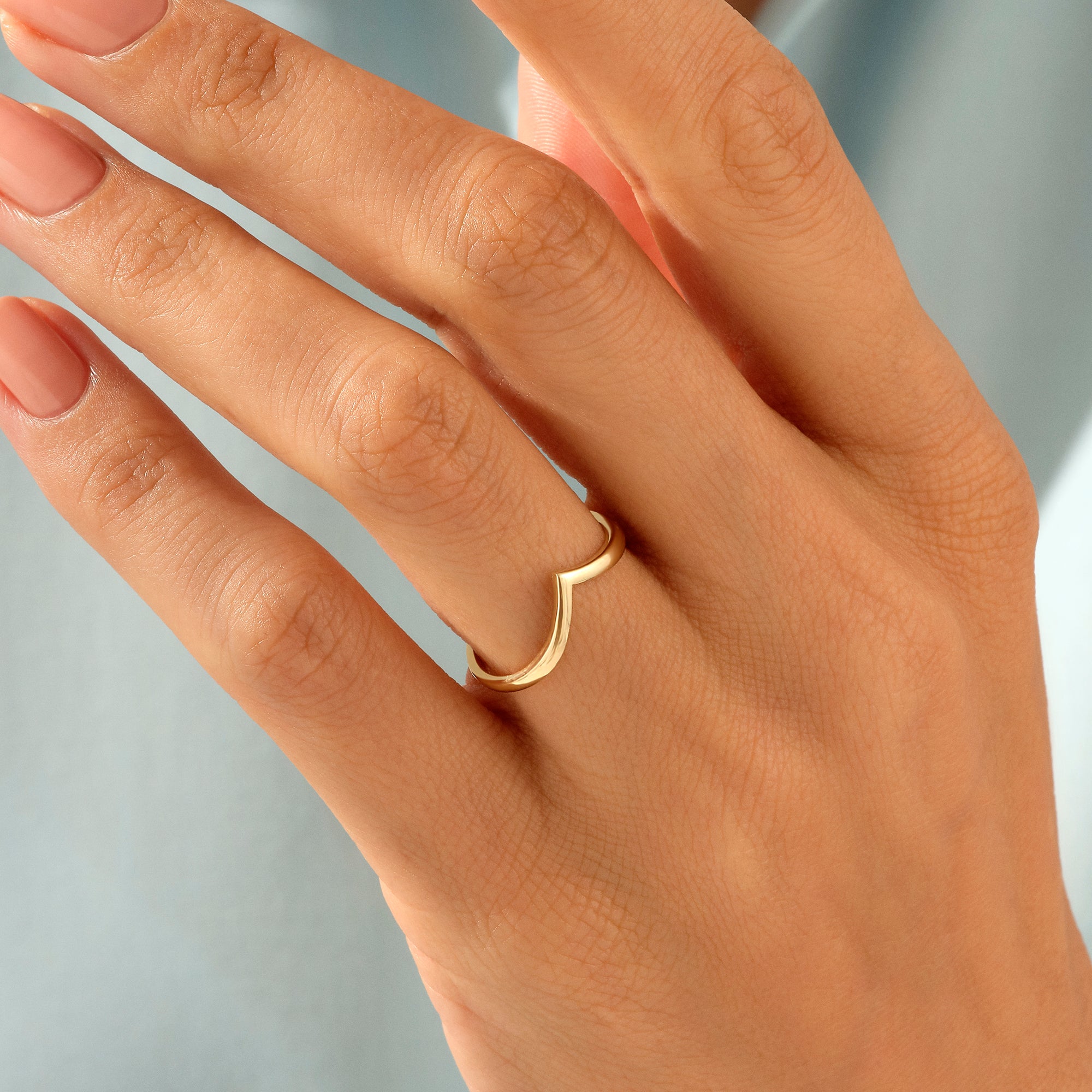14k Real Yellow Gold Stacking Wishbone Ring