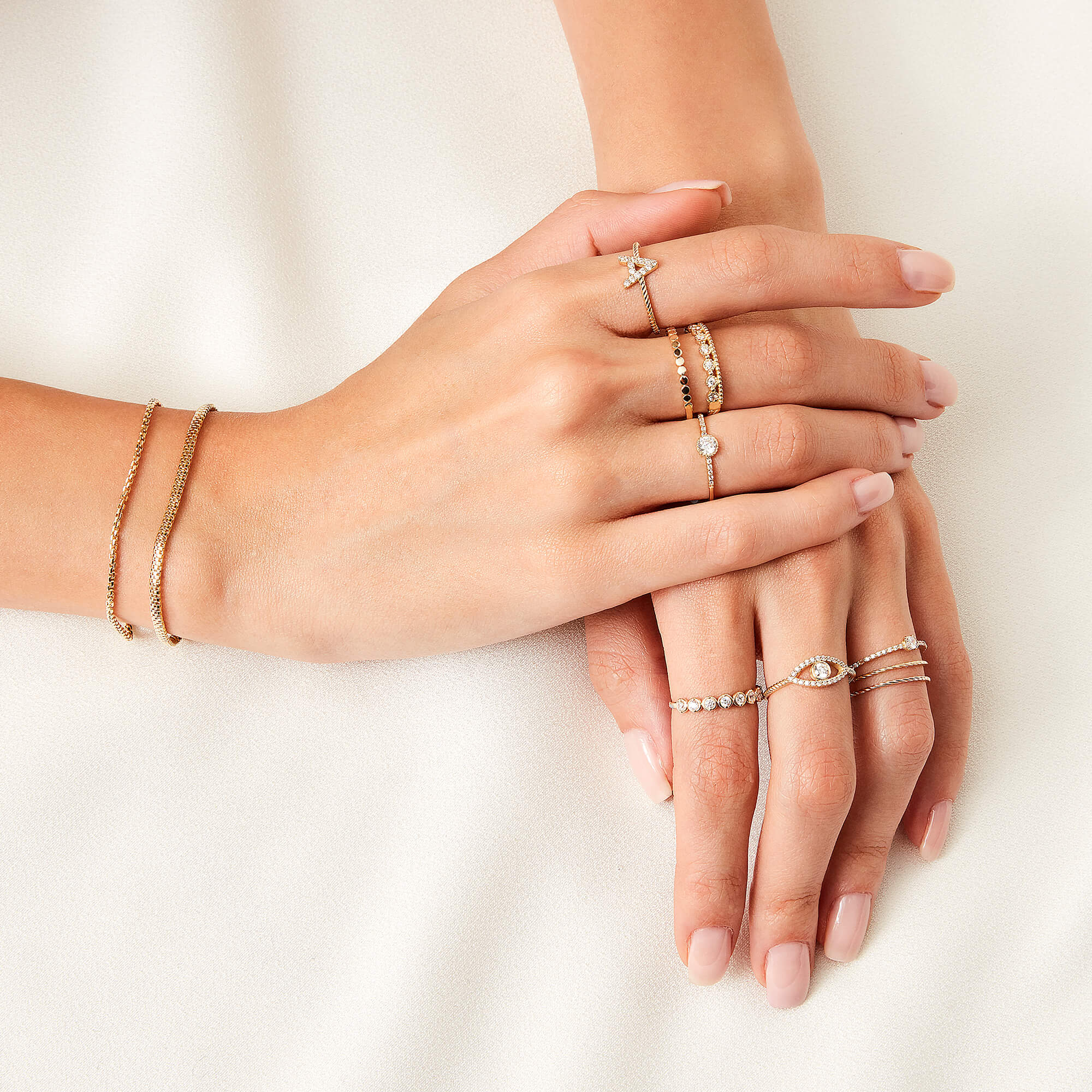 Premium Half Eternity Solitaire Stacking Ring in 14k Real Gold