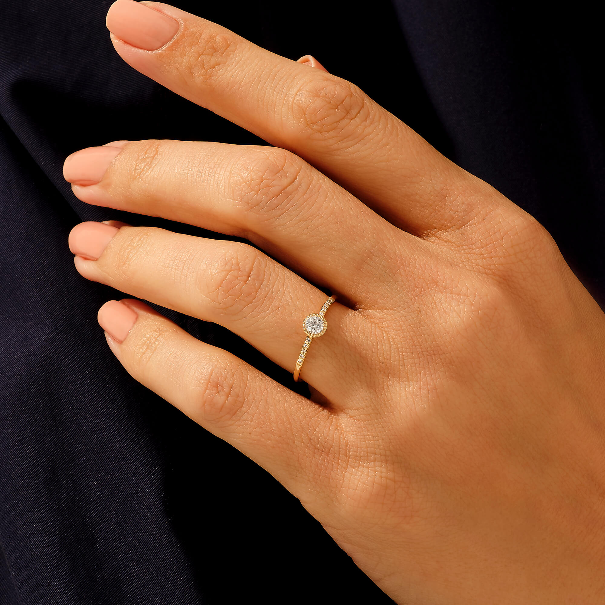 14k Gold Dainty Solitaire Ring