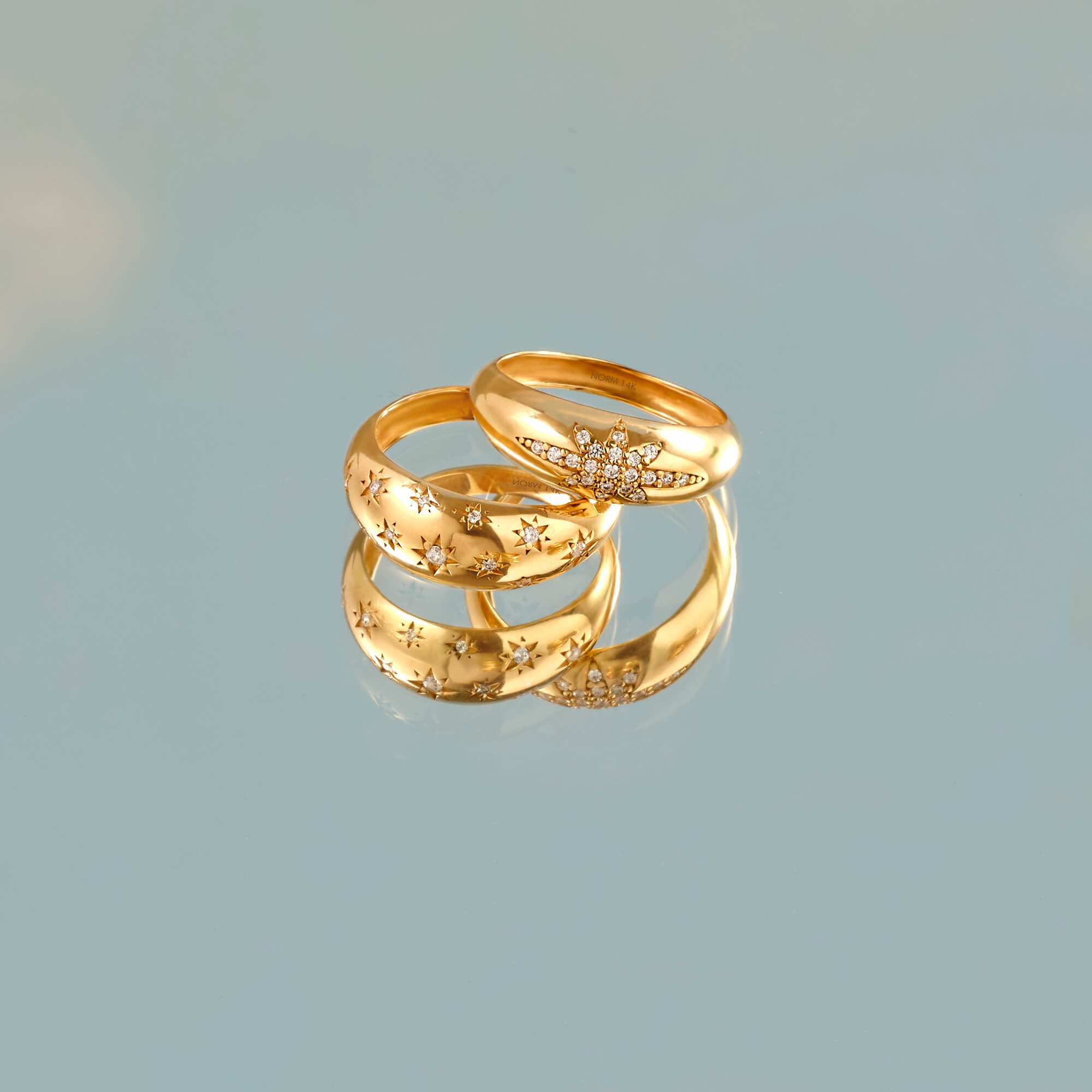 14K Yellow Gold Star Pave Dome Statement Ring