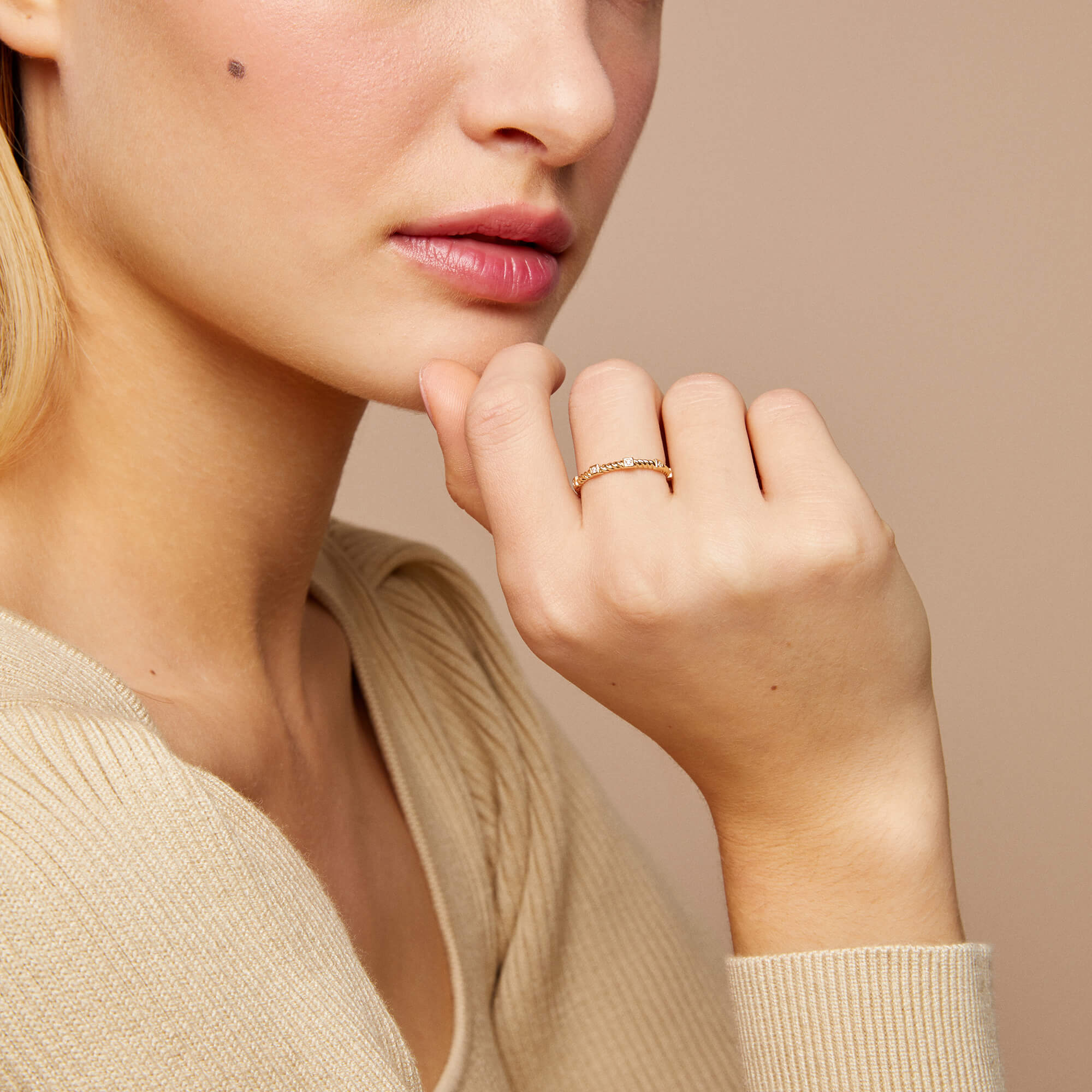 Dainty Premium Twined Solo Ring in 14k Solid Gold