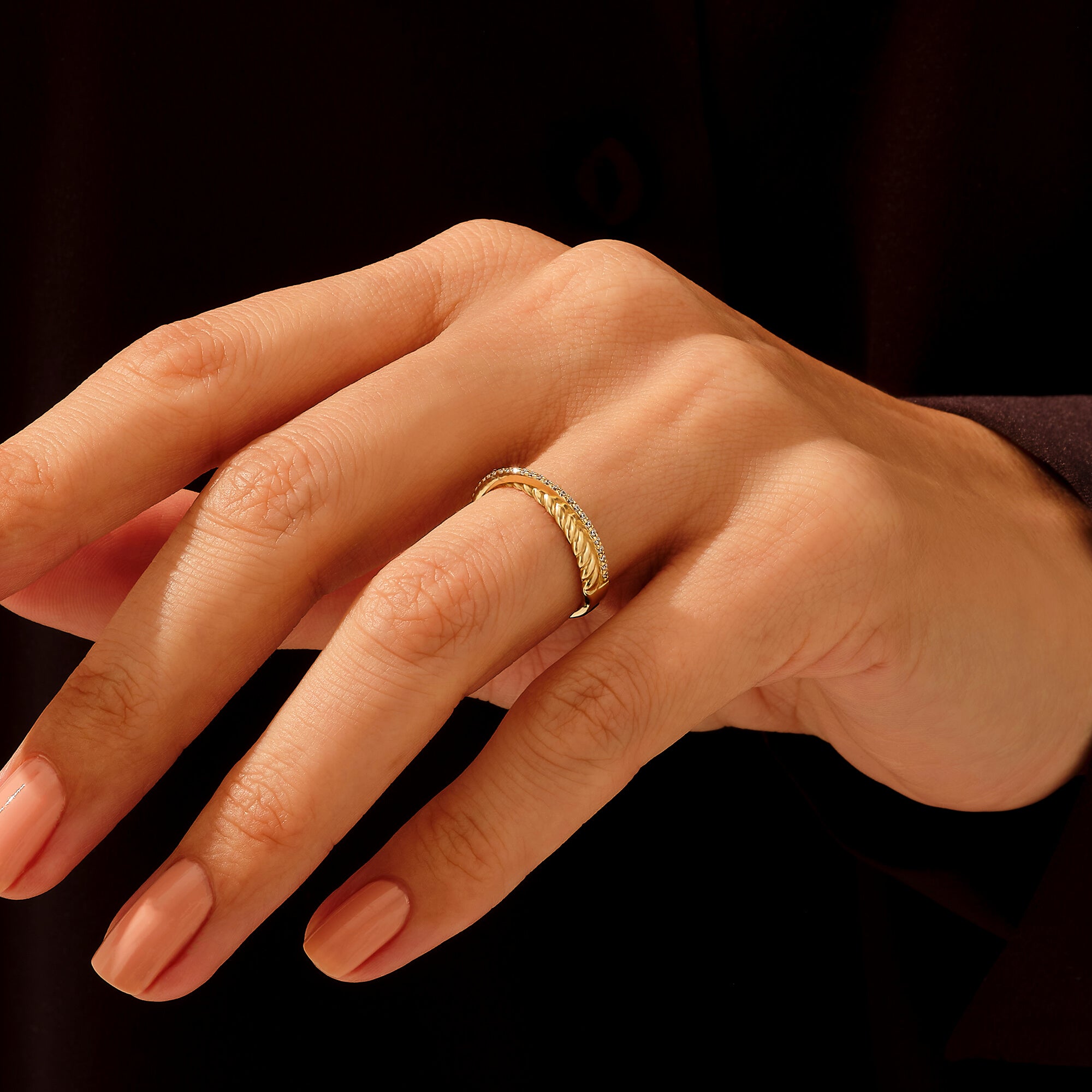 14k Gold Pave Twisted Wedding Band Ring