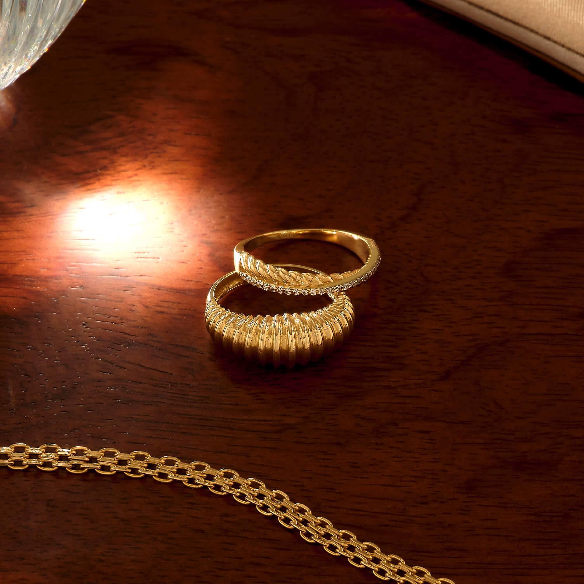 Premium Twisted Ring Paved with White CZ Stones in 14k Solid Gold