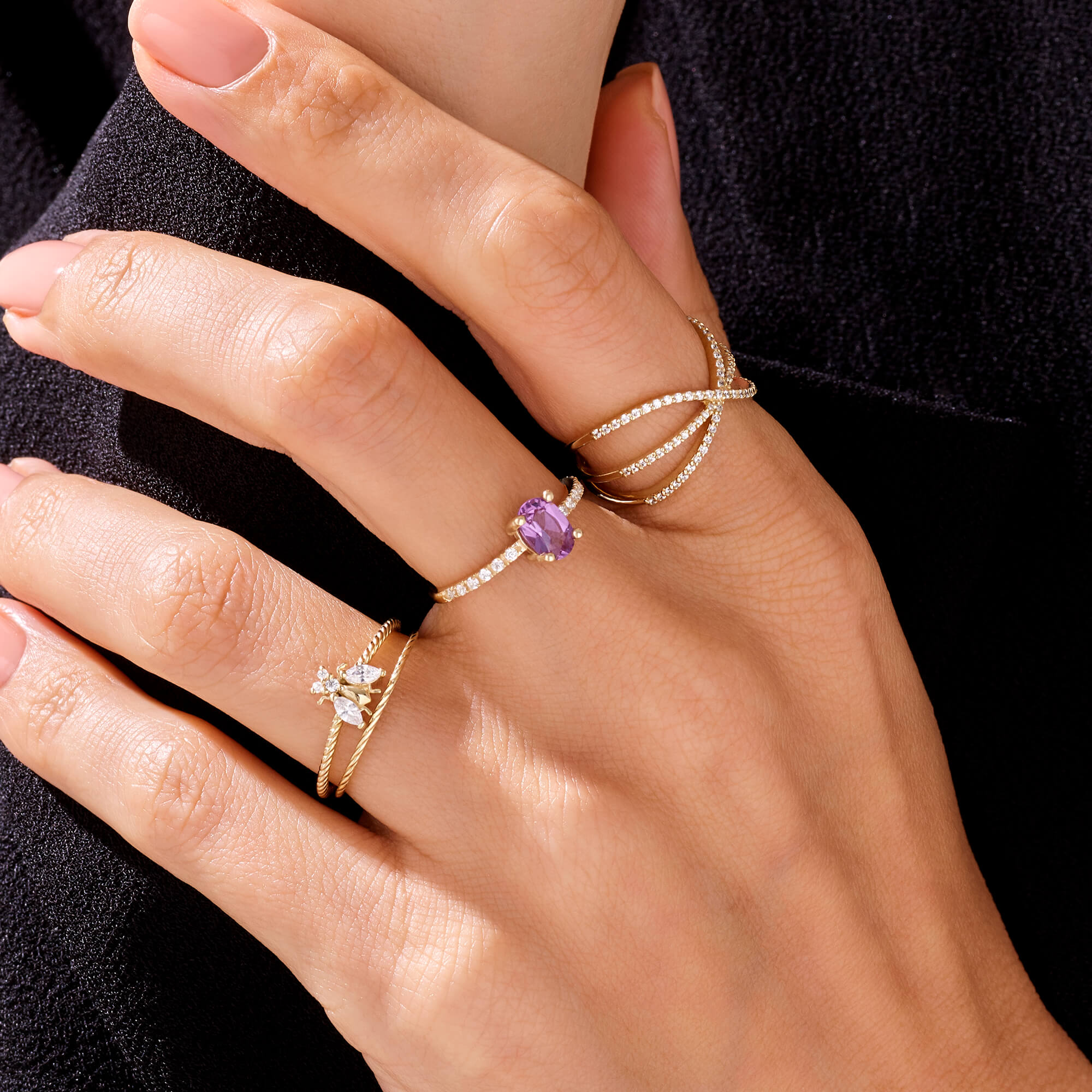 Premium Criss Cross Statement Ring in 14k Solid Yellow Gold