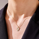 14k Real Yellow Sun Square Rectangle Pendant Necklace for Women