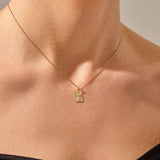 14k Real Yellow Sun Square Rectangle Pendant Necklace for Women