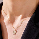 14k Solid Gold Rectangle Sun Pendant Necklace for Women with Model