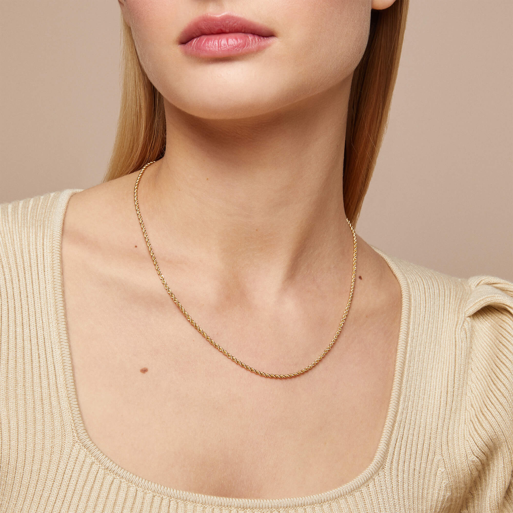 Women's 14k Real Yellow Gold Thin Twisted Rope Chain Necklace