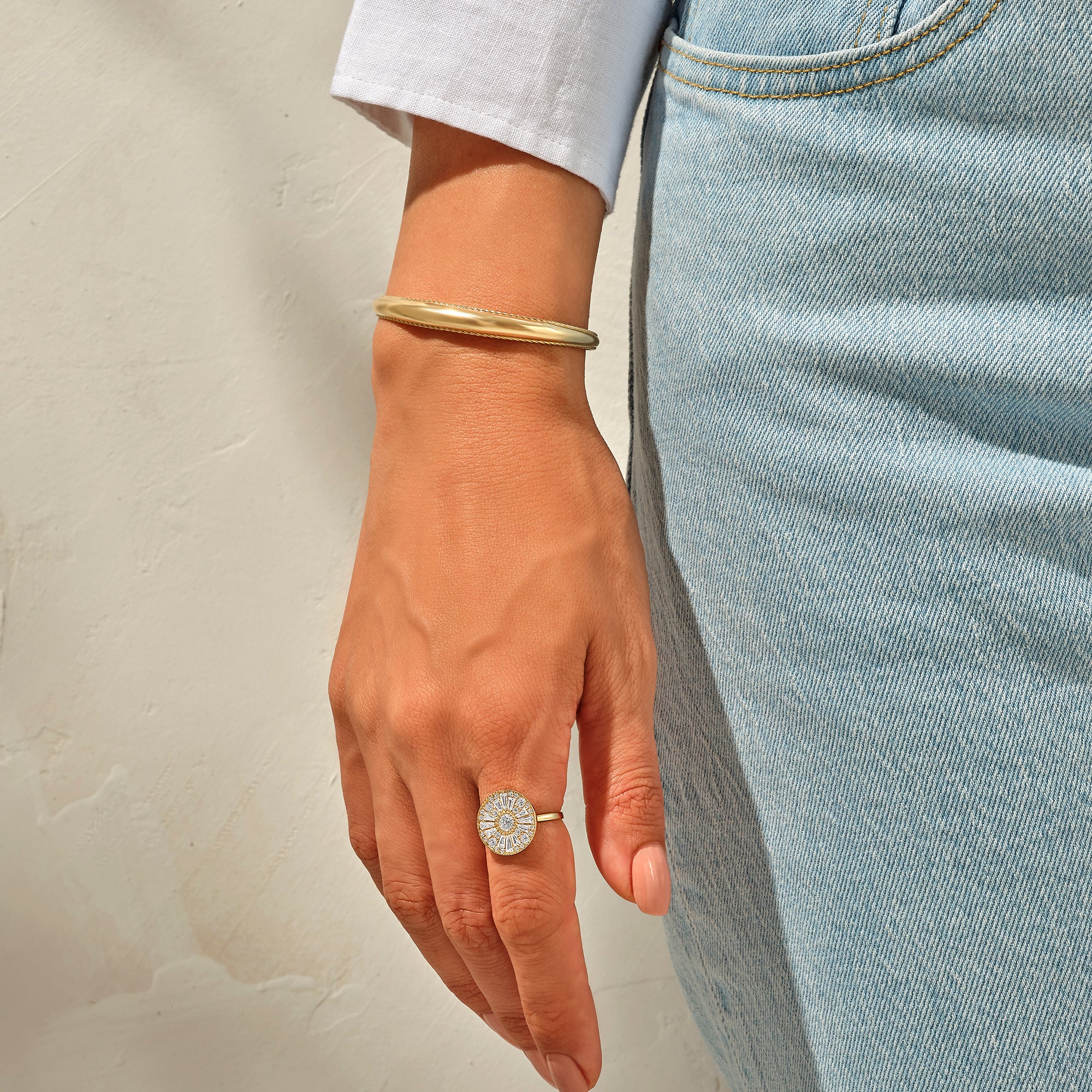 Women's 14k Real Gold Twisted Dome Open Cuff Bracelet