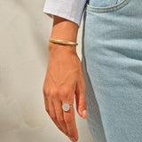 Women's 14k Real Gold Twisted Dome Open Cuff Bracelet