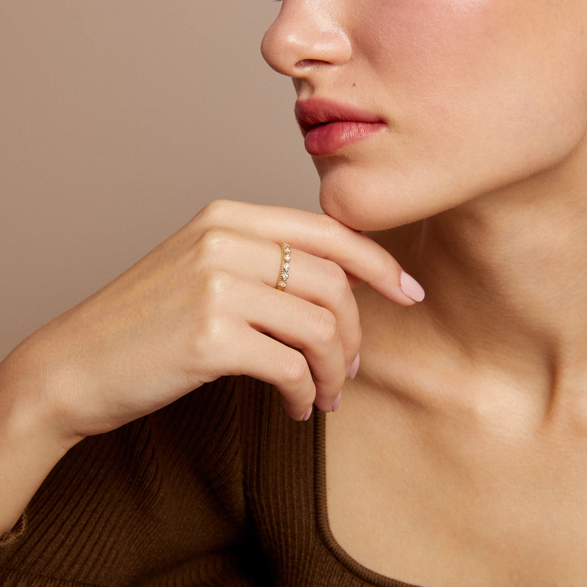 Royal Twisted Band Ring with White CZ Stones in 14k Solid Gold