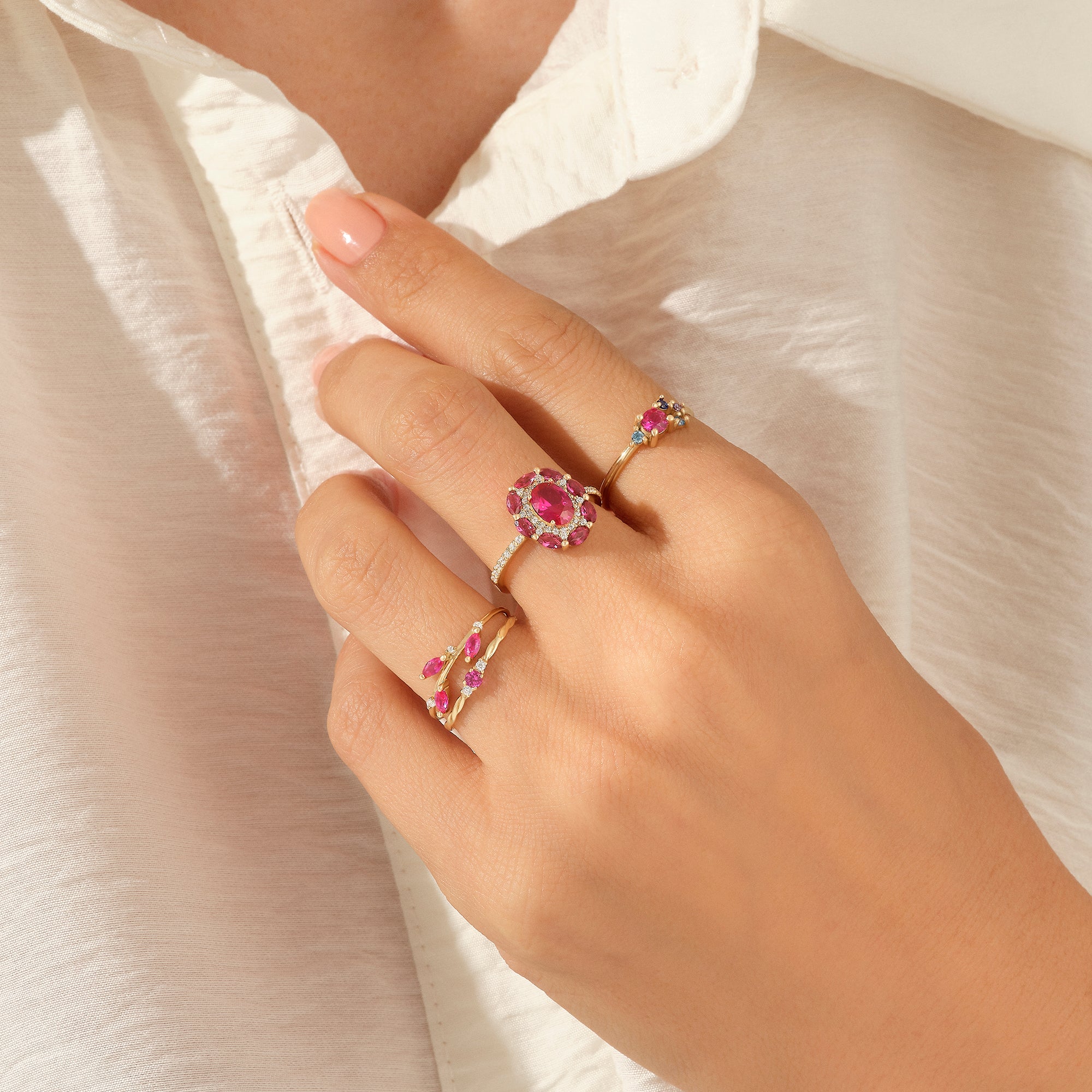 Women's Ruby Floral Ring in 14k Solid Gold