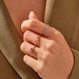 Dainty Ruby Marquise Band Ring in 14k Solid Yellow Gold