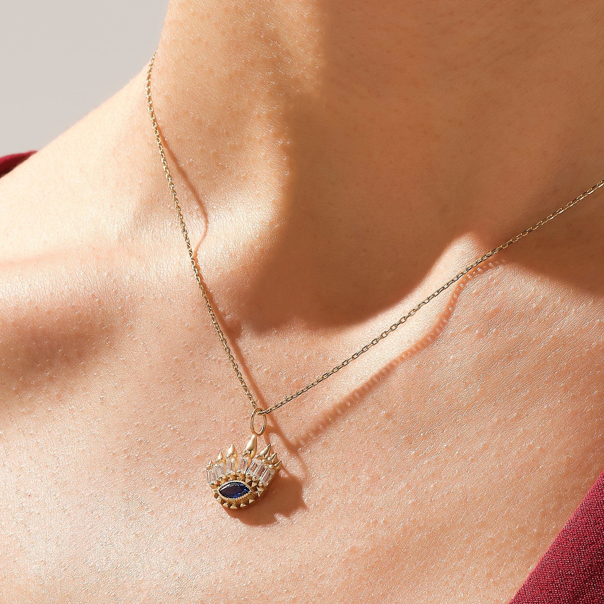 Women's Sapphire Evil Eye Pendant in 14k Real Gold