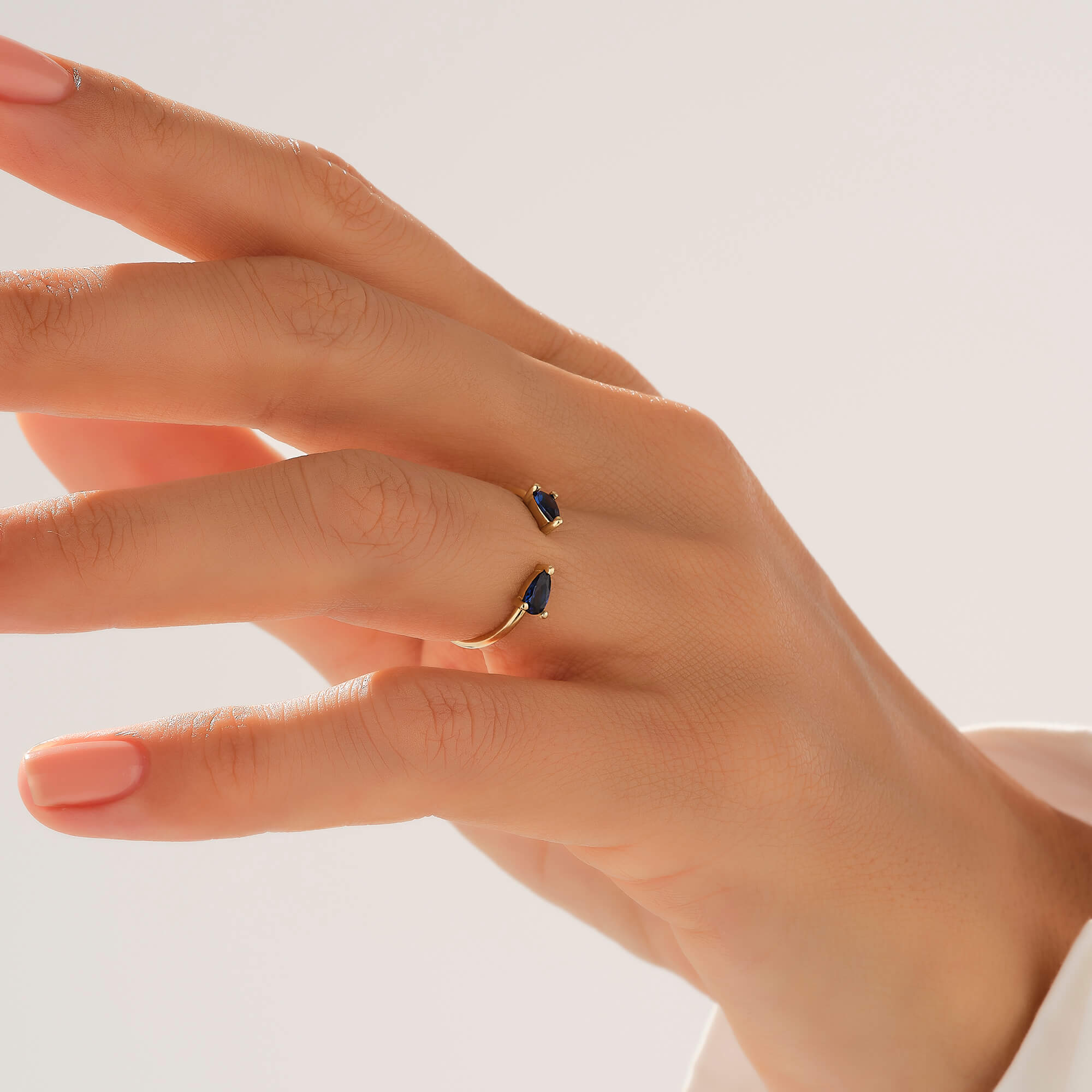 Sapphire Gemstone Open Ring in 14k Real Yellow Gold