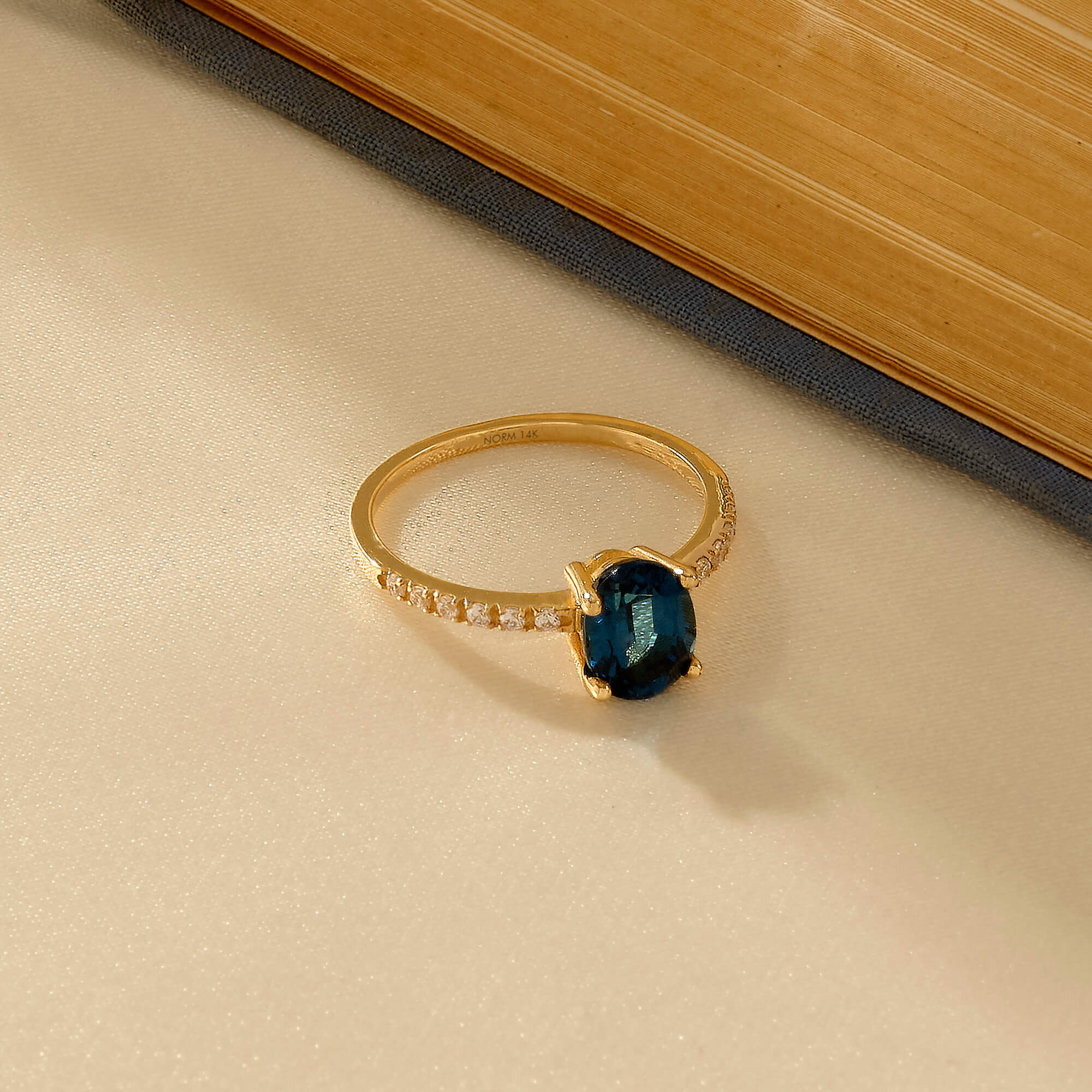 Oval Cut Sapphire Gemstone Ring in 14k Solid Yellow Gold