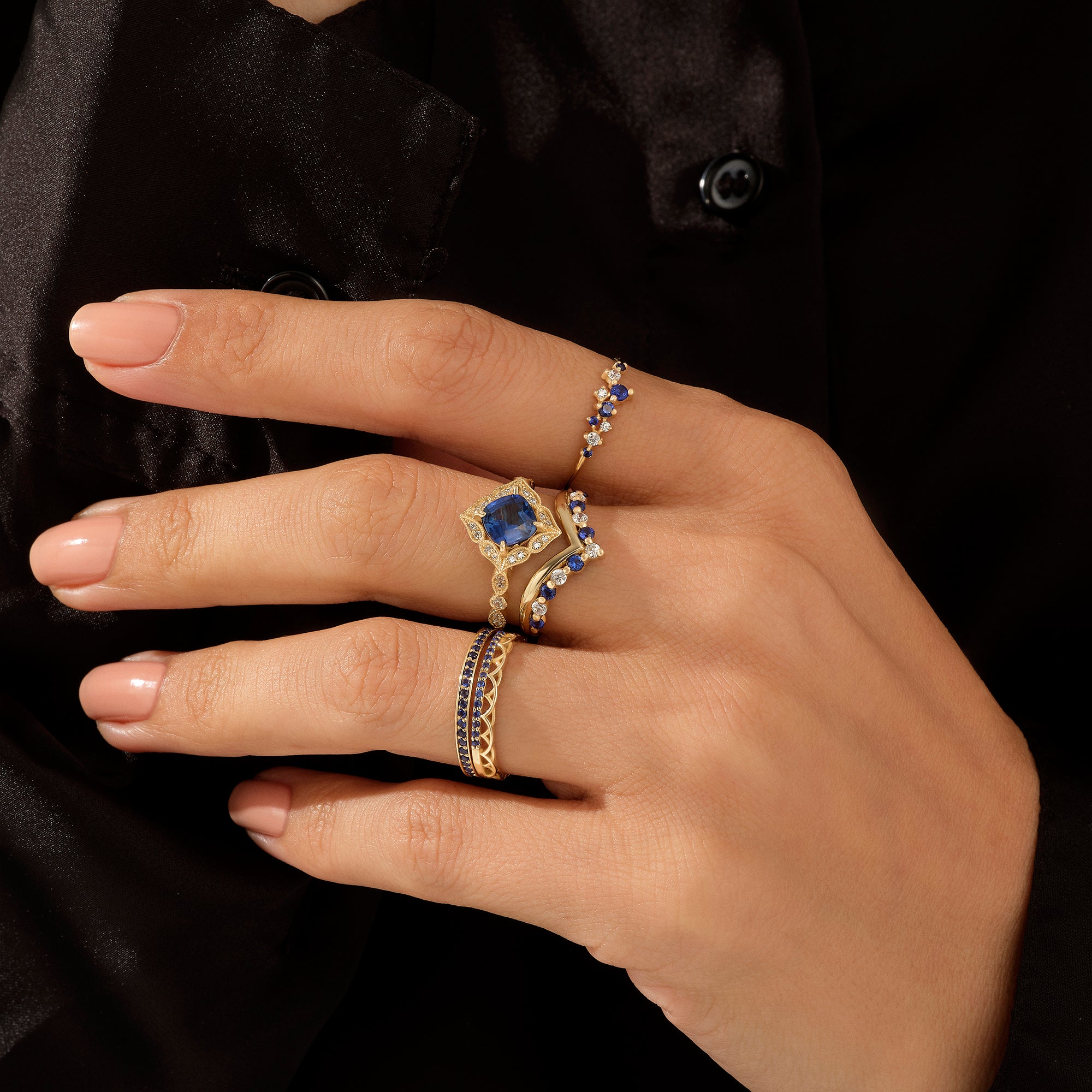 14k Solid Yellow Gold Vintage Sapphire Engagement Ring
