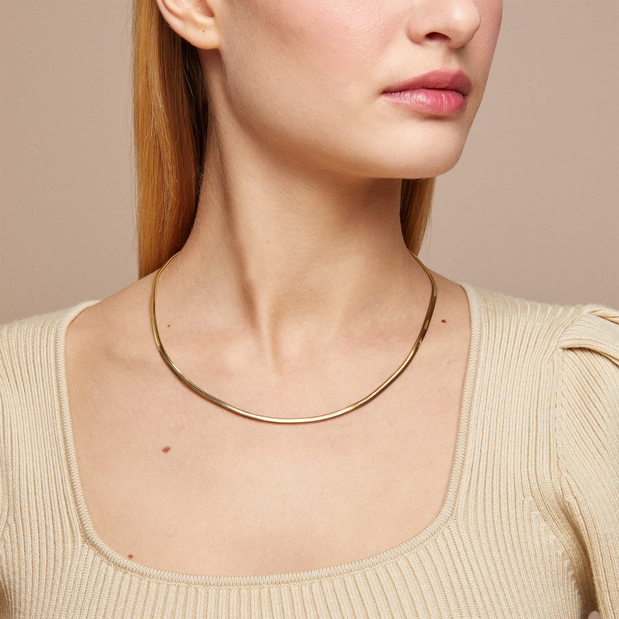Women's Snake Chain Necklace in 14k Solid Yellow Gold