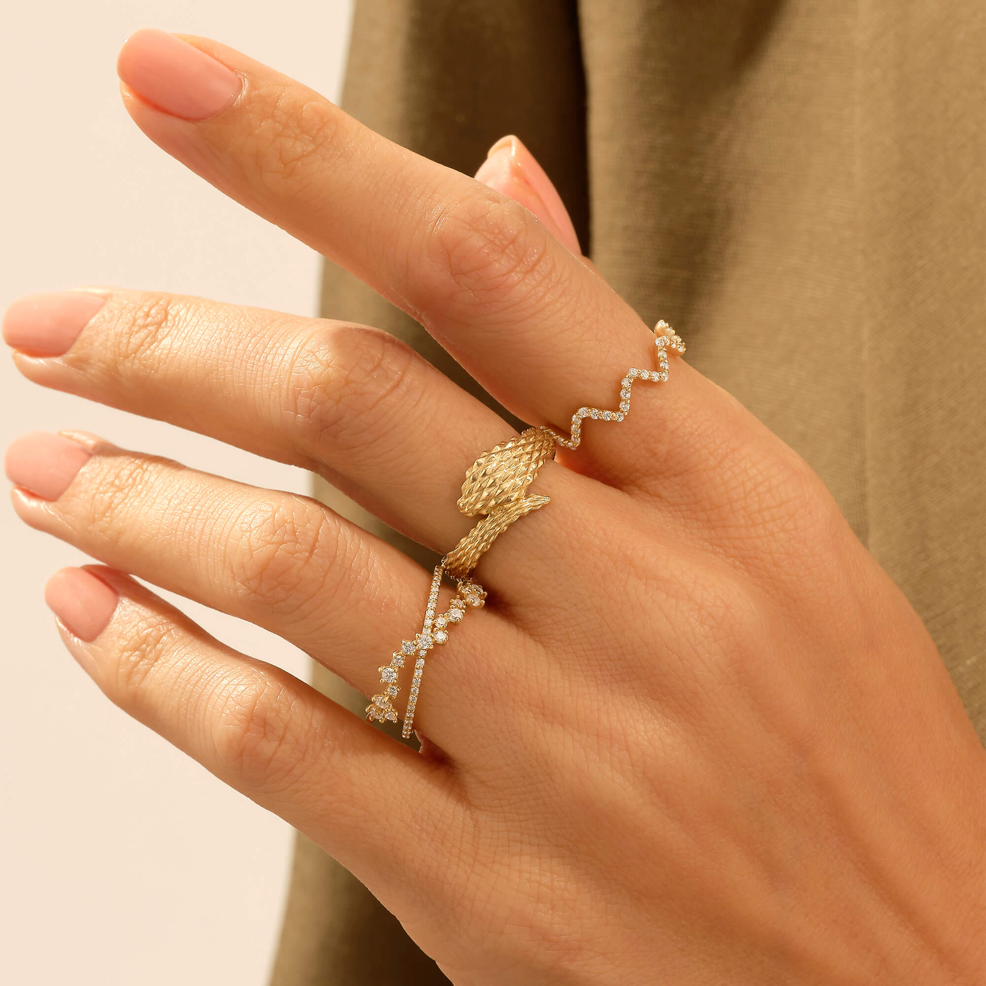 Textured Snake Statement Ring in 14k Solid Gold
