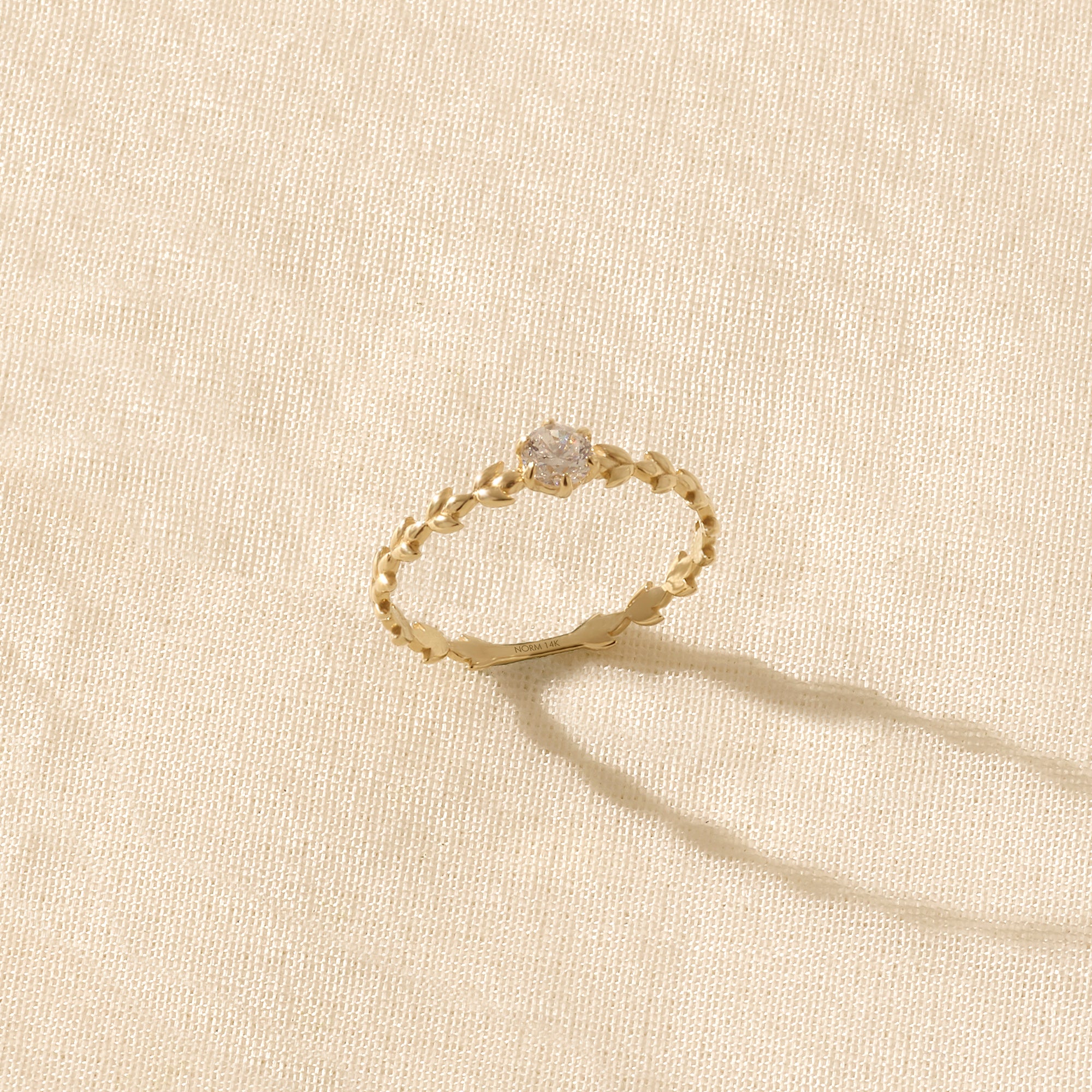 0.15ct Round Cut Diamond Solitaire Vine Ring in 14k Solid Yellow Gold