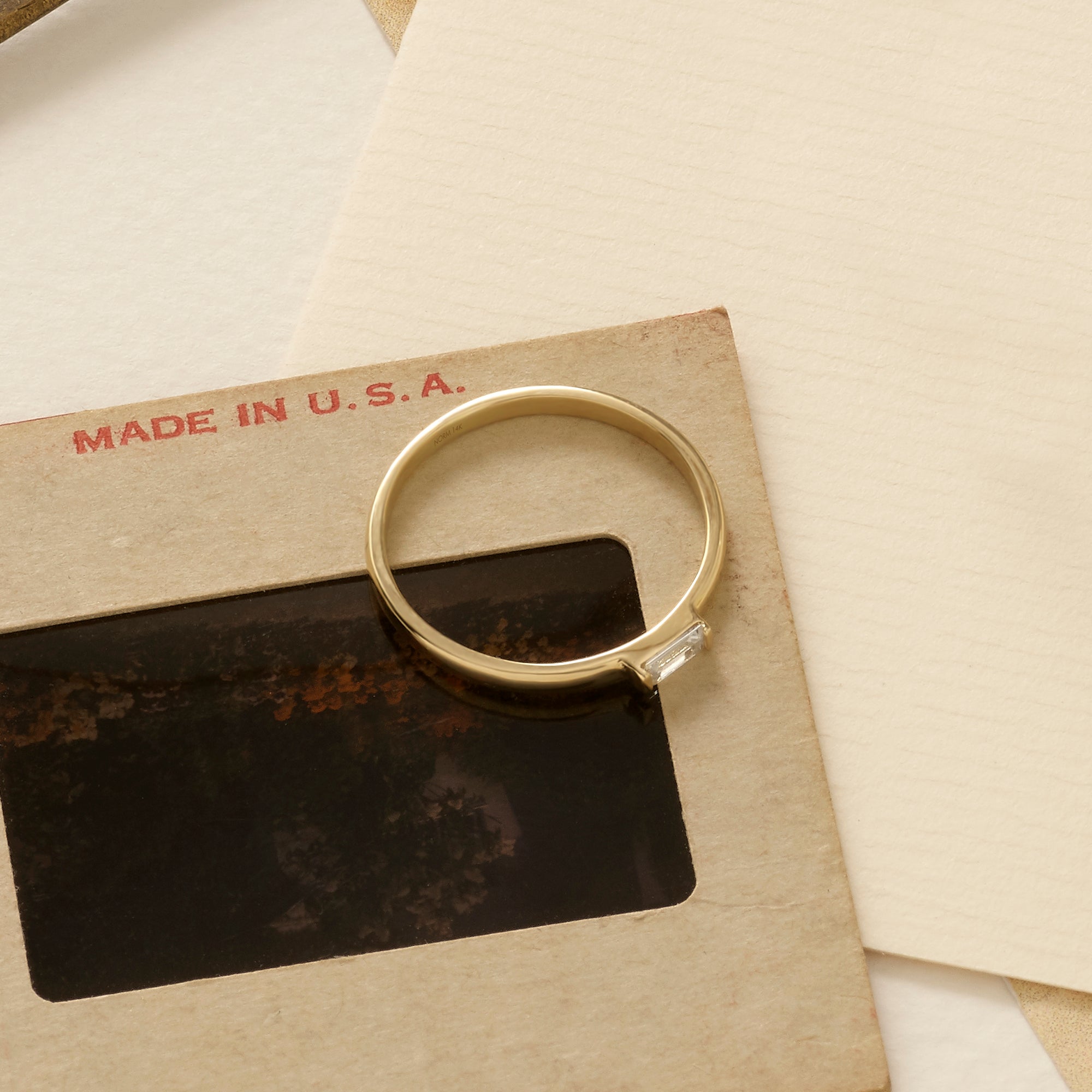 0.11ct Baguette Cut Diamond Engagement Ring in 14k Real Yellow Gold