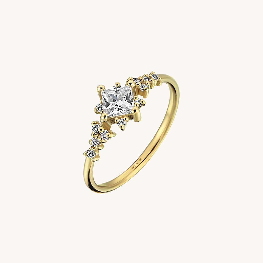 14k Solid Gold Sparkle Square Promise Ring