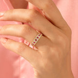 Women's Thick Band Ring with Square Cut Rubies