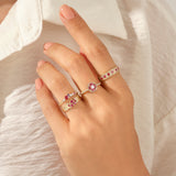 14k Real Gold Square Ruby Half Eternity Bold Band Ring