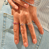 14k Solid Gold Square Ruby Half Eternity Bold Band Ring