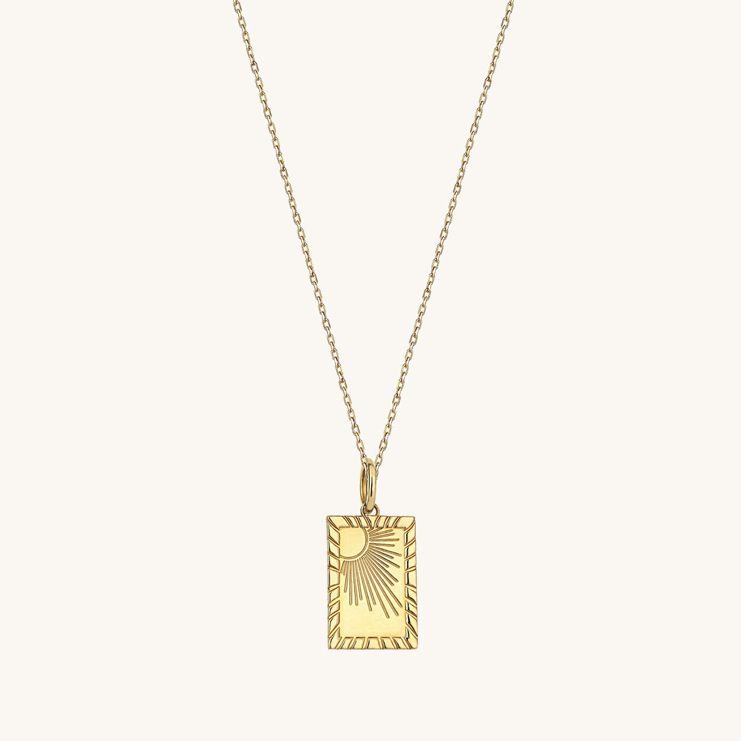14k Solid Yellow Gold Rectangular Sunshine Pendant for Women