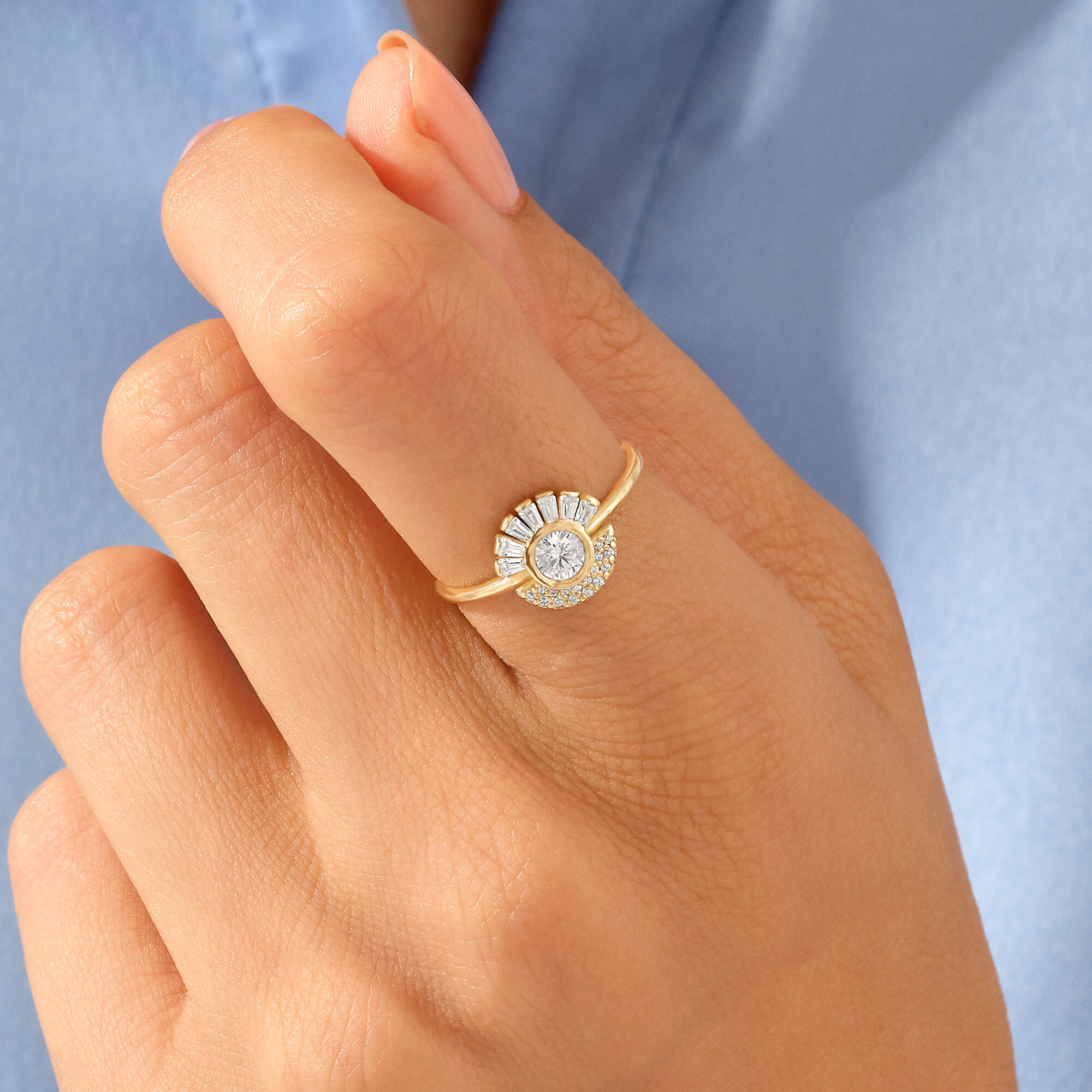 14k Yellow Gold Tapered Baguette Bezel Cluster Ring