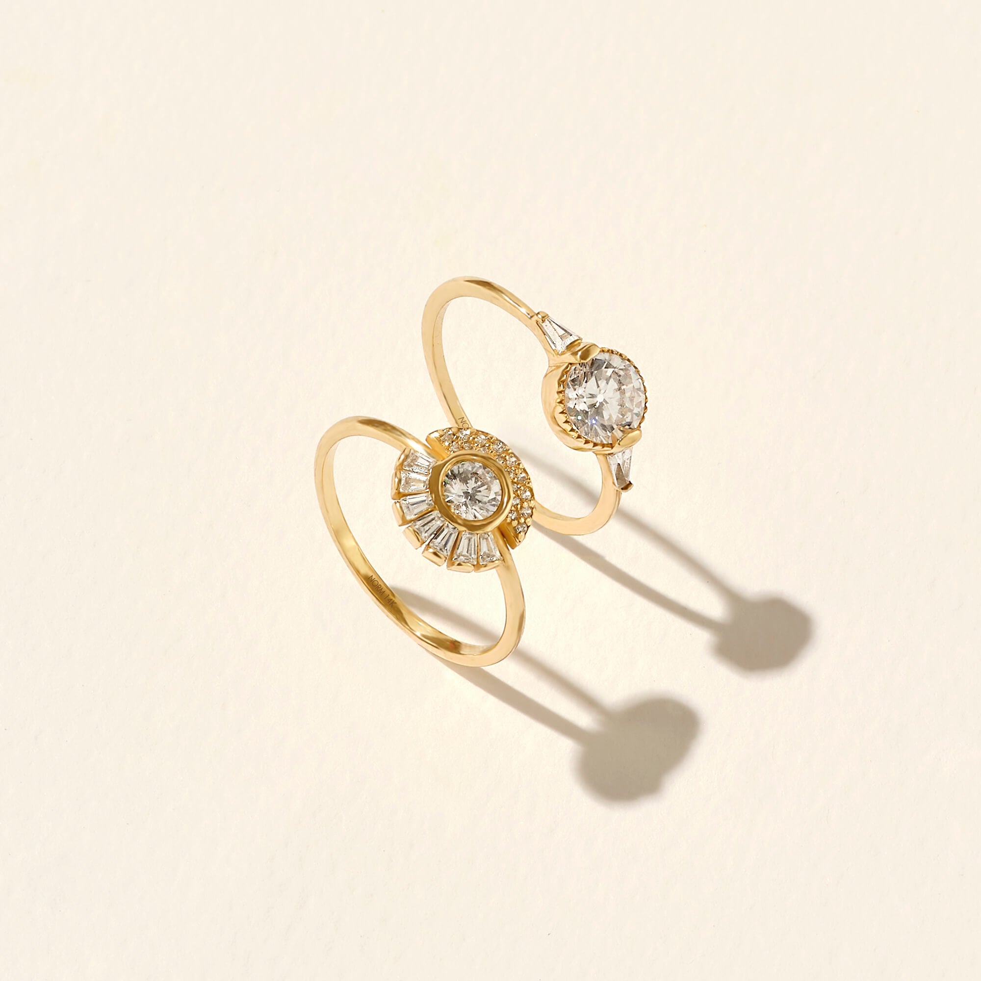 Tapered Baguette Bezel Engagement Ring in 14k Real Gold