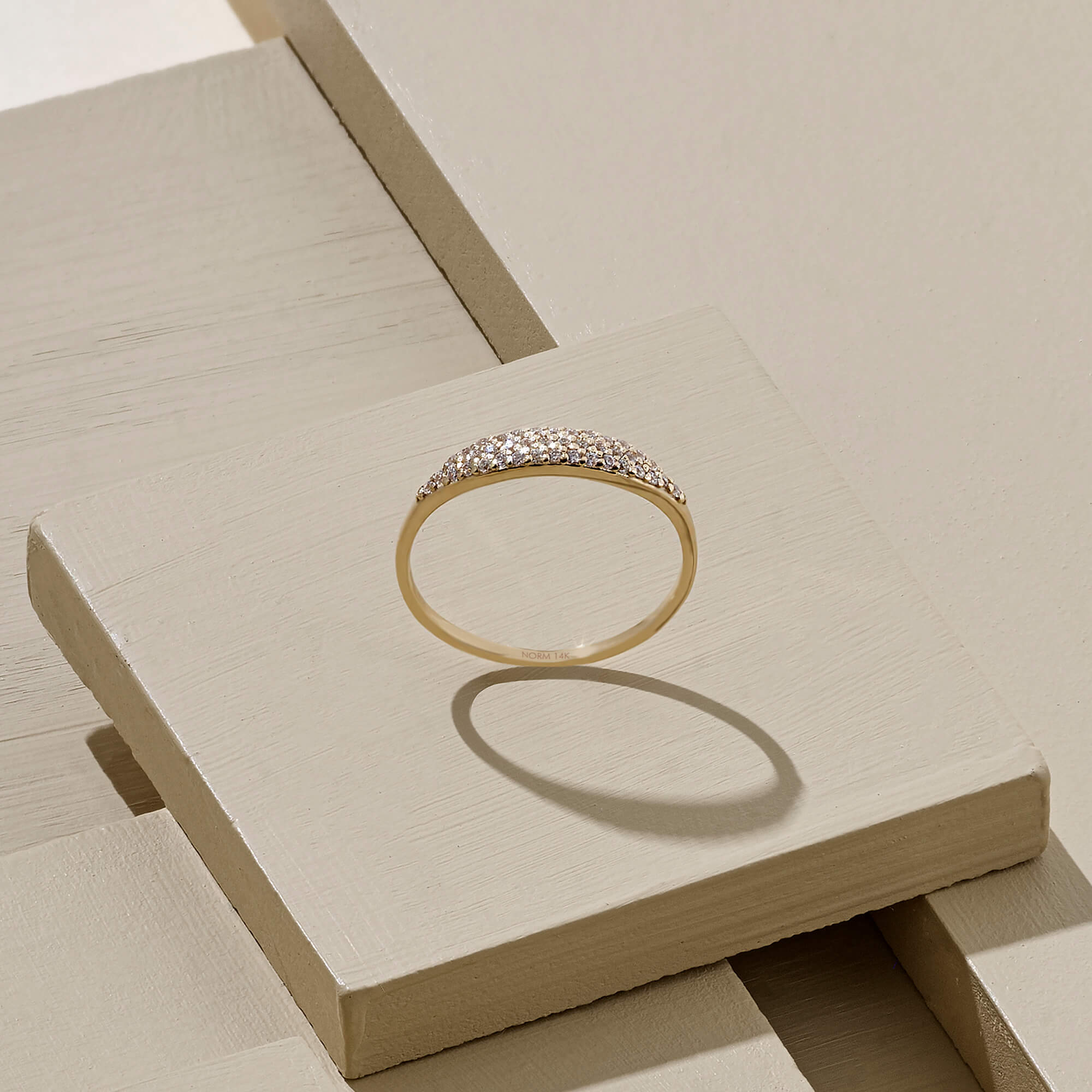 Tiny Pave Signet Stacking Ring in 14k Solid Gold