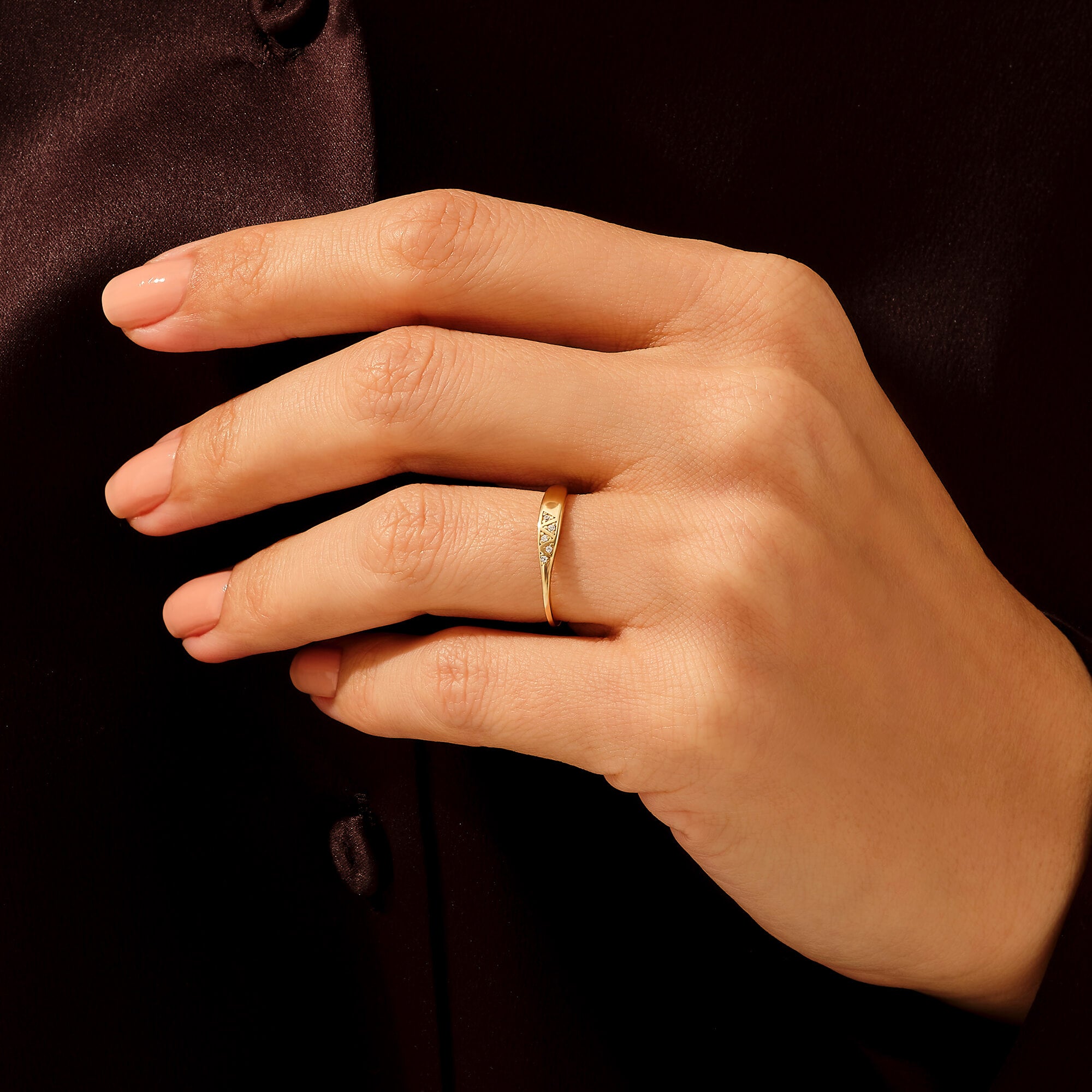 14k Gold Tiny Pave Signet Ring for Women