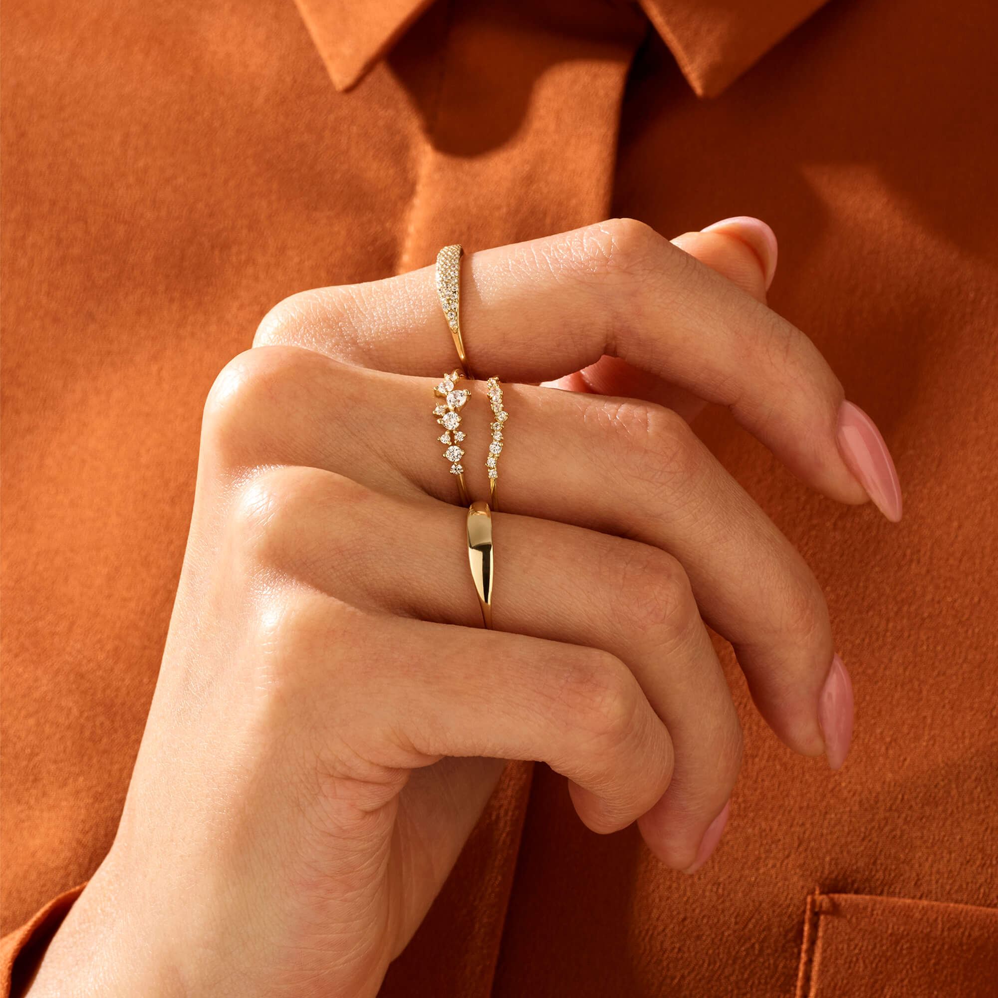 14k Real Yellow Gold Stackable Tiny Signet Ring for Women