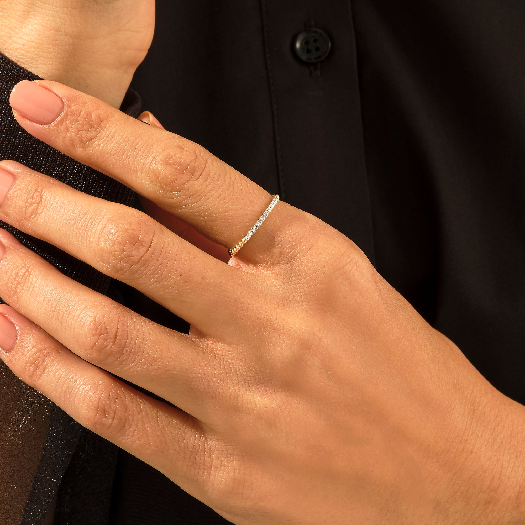 14k Solid Gold Minimal Diamond Ball Stacking Ring