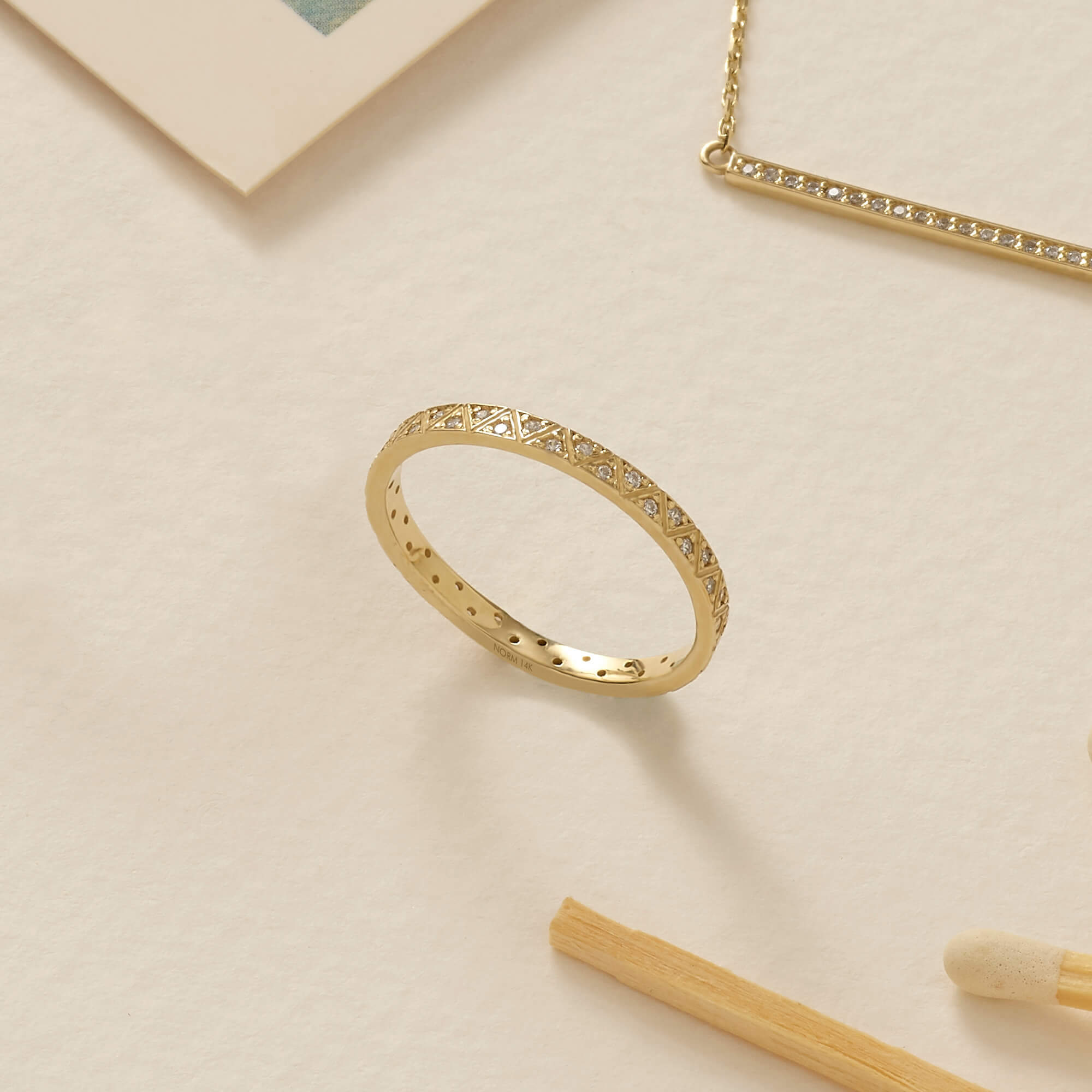 Triangle Design Wedding Band Ring in 14k Solid Yellow Gold