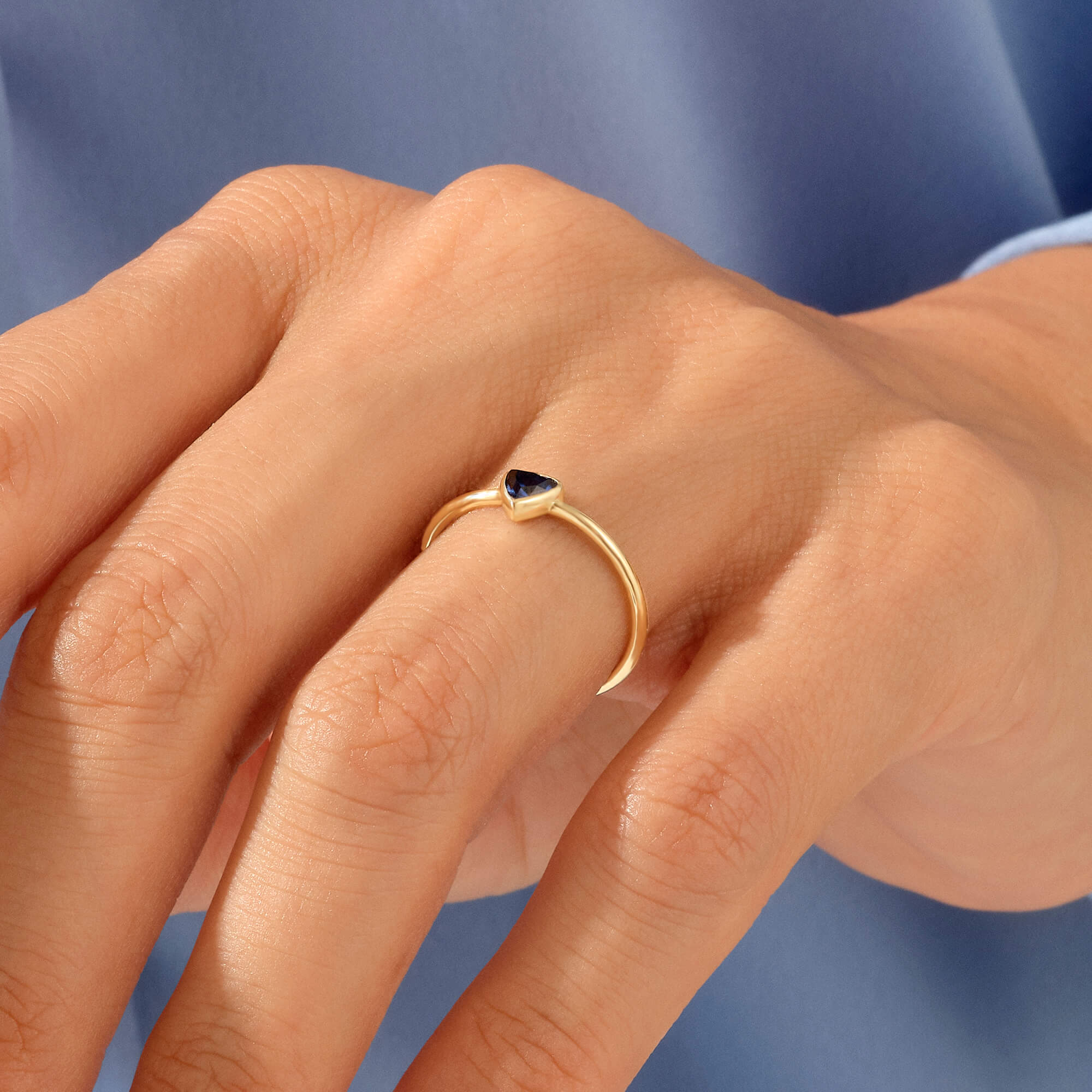 14k Solid Gold Triangle Sapphire Solitaire Stacking Ring
