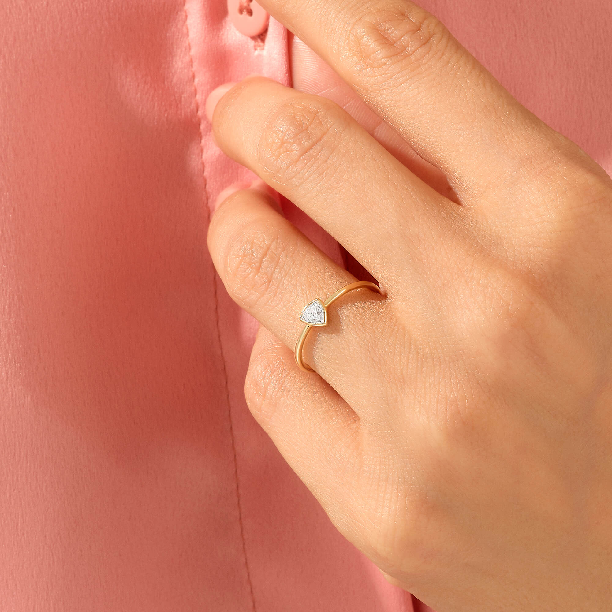 Women's Triangle Solitaire Ring in 14k Real Yellow Gold