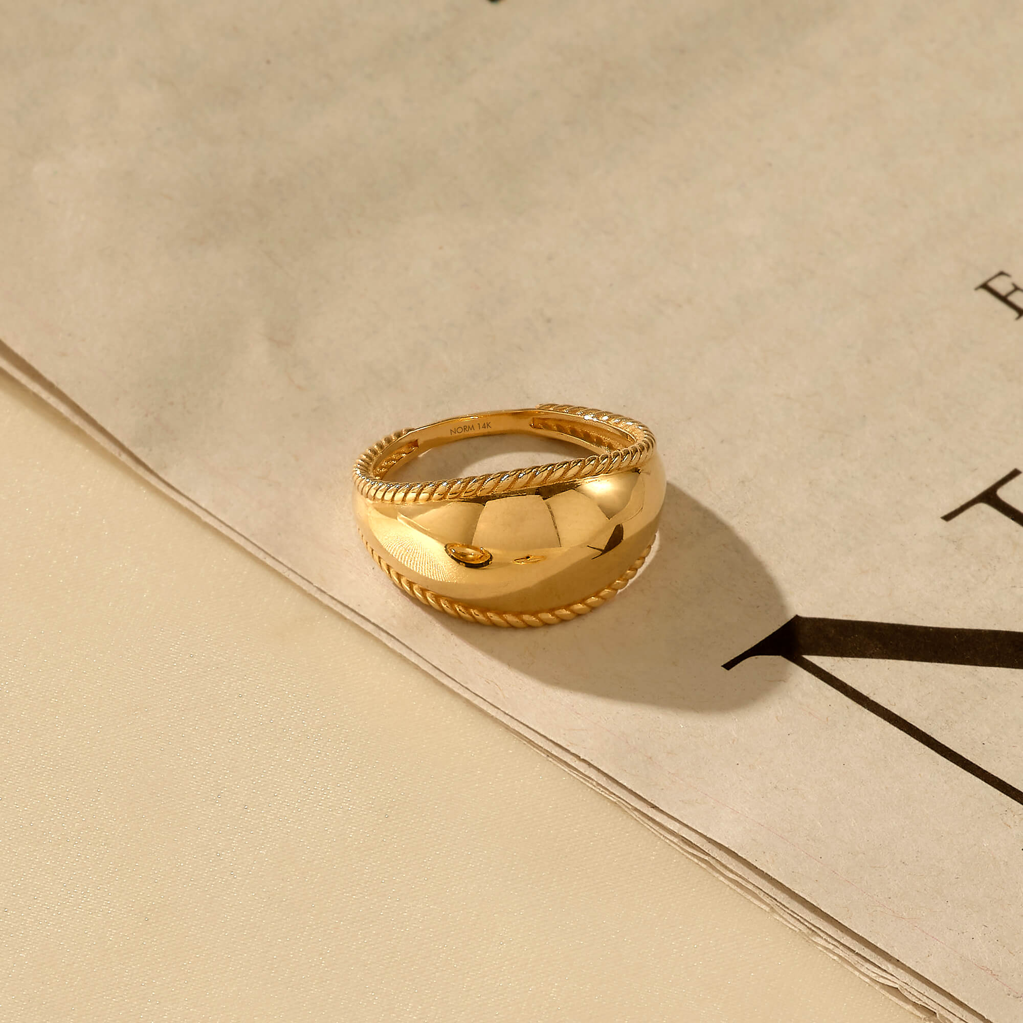 14k Solid Gold Twisted Dome Statement Ring